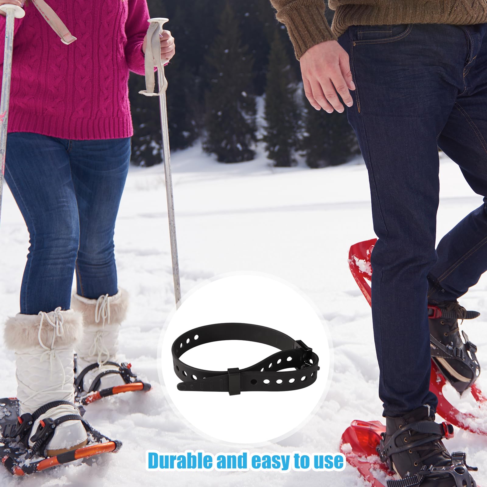 Lot de 4 Sangles de Raquettes à Neige, 48 x 2 cm Sangles de Fixation de Snowboard Sangles de Rechange Réglables pour Raquettes à Neige pour Enfants, Adultes, Hommes et Femmes
