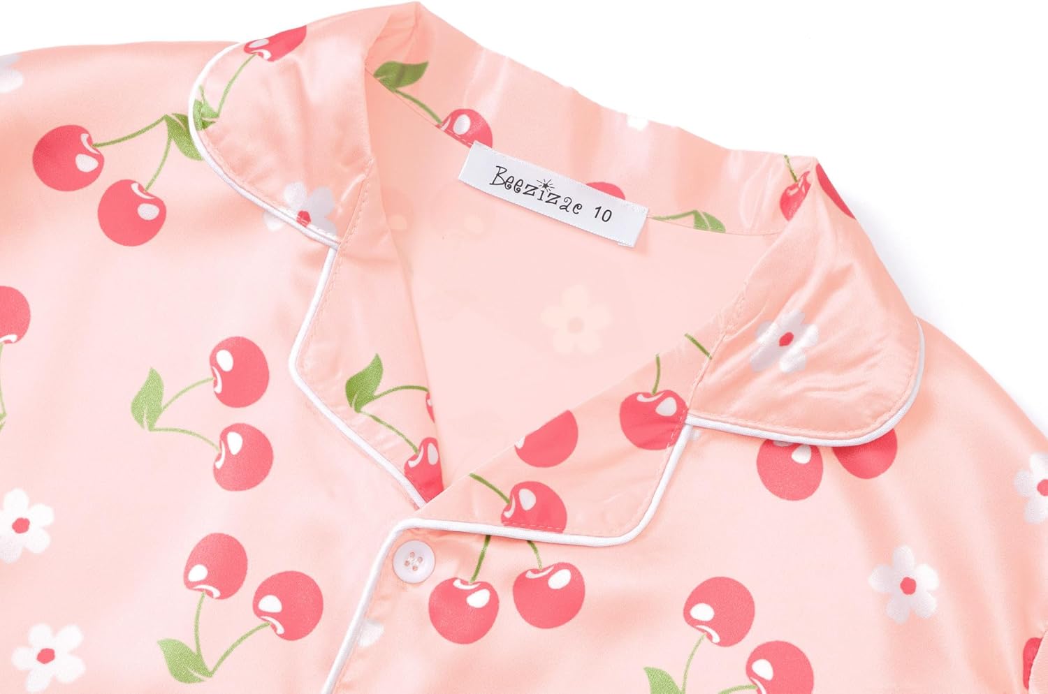 Beezizac Silky Satin Pajama Long Sleeves Set For Little & Big Girls Trendy Button 2-Piece Outfit Kid Sleepwear Size 6-16 - Image 5