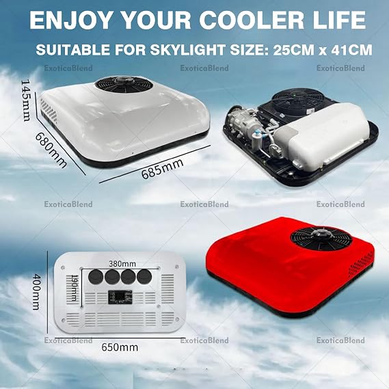 12V/24V Roof Air Conditioner for Motorhomes 12 Volt DC Air Conditioning Brushless Compressors Extremely Quiet - for Trucks Campers Motorhomes Caravans Trailers and Motorhomes 12V