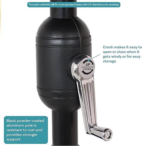 Miniatura 84 de Sunnydaze Sombrilla de patio al aire libre de 7.5 pies, sombrilla de poliéster con botón de inclinación y manivela, 8 varillas resistentes, color