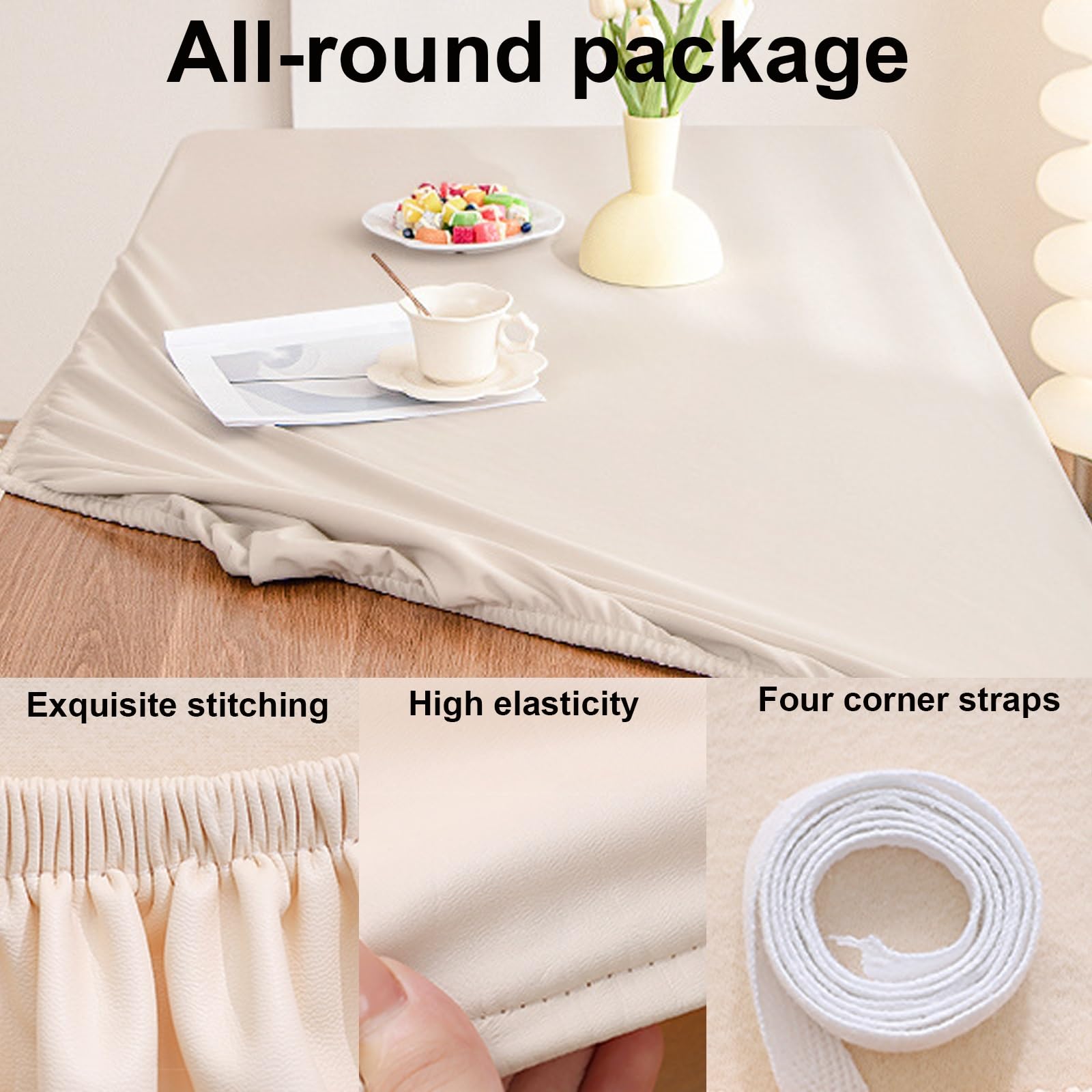 Nappe en Similicuir Étanche Essuyable - Housse Table Élastique avec Bords Élastiques, Cuir/PU pour Décoration de Table Intérieure/Extérieure(White,90 X 160 cm)