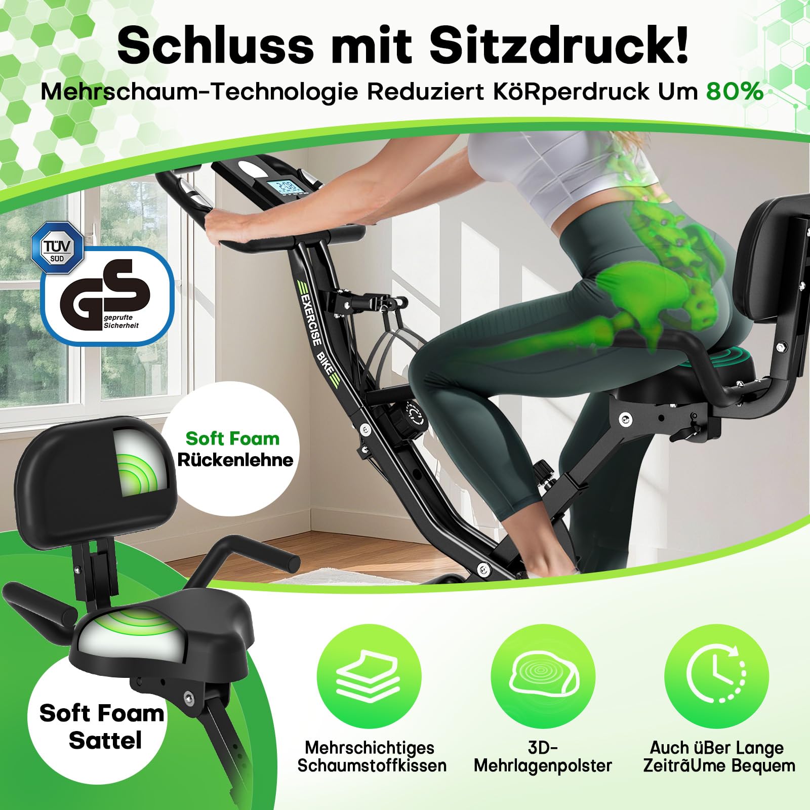 Heimtrainer Fahrrad, SLUNSE Neues 5-in-1 Hometrainer Fahrrad Klappbar, Ergometer Heimtrainer mit 16-fach Magnetwiderstand, Leise & Bequem, LCD-Display, Belastbar bis 160kg, Home Trainer