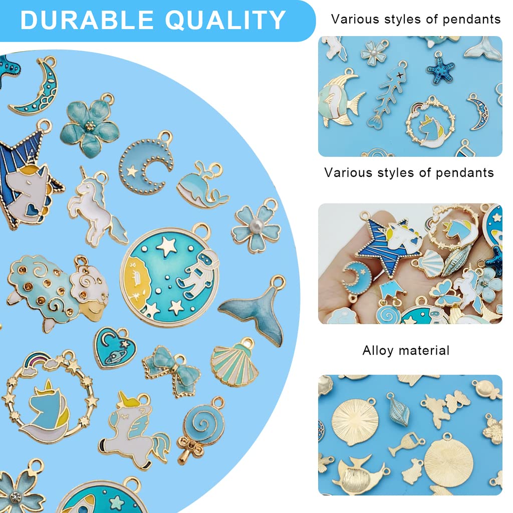 Zibuyu Pendant Charms for Jewellery Making, 31 Pcs Blue Enamel Gold-Plated 3