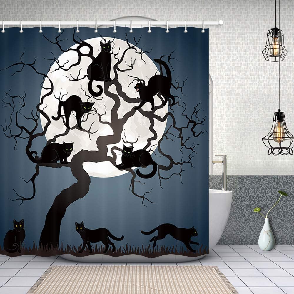 NYMB Halloween Shower Curtain, Bat with Pumpkin for Fall Shower Curtain, Polyester Fabric Waterproof Halloween Shower Curtains for Bathroom, 69X70 in, Shower Curtains Hooks Included, Black