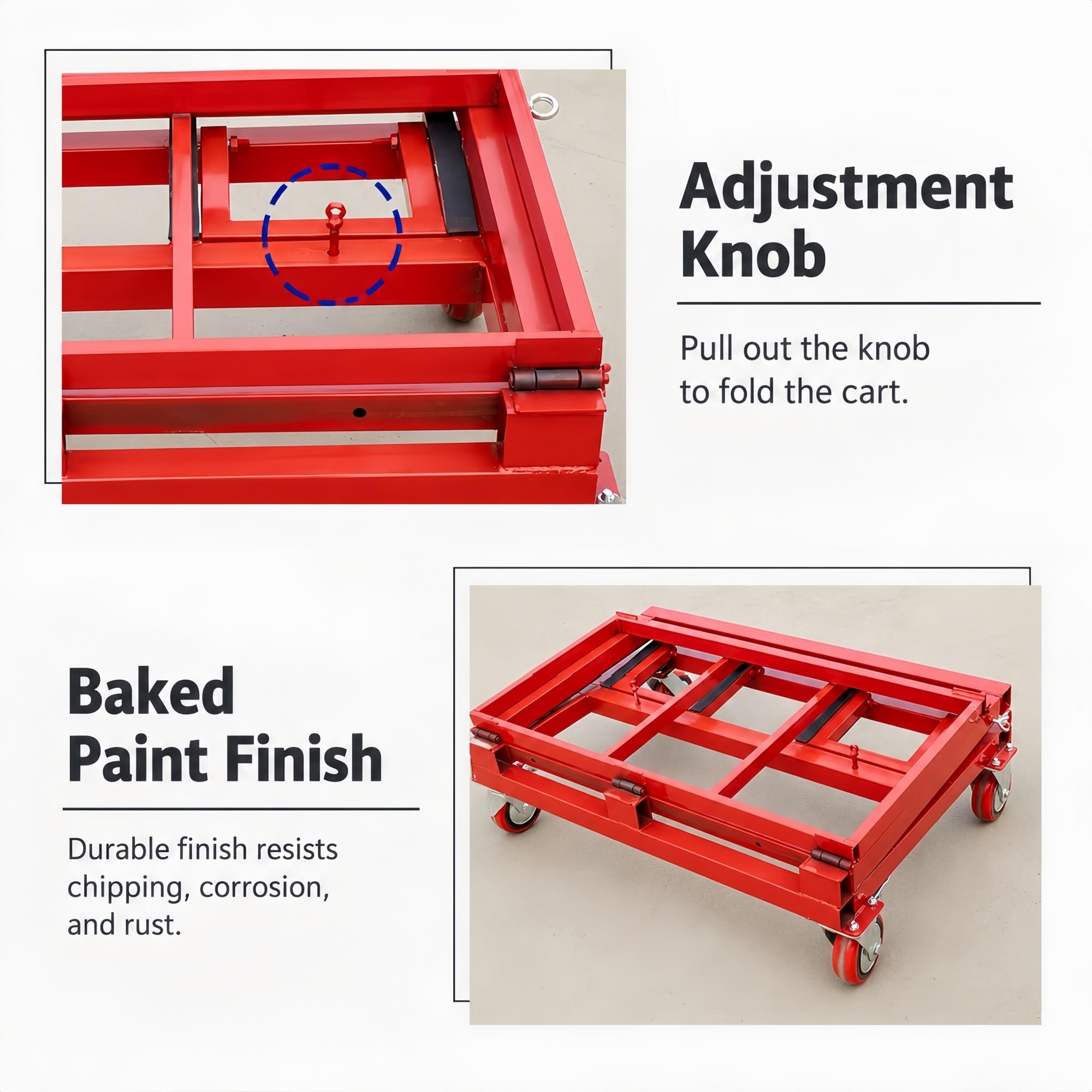 Klappbarer Plattenwagen for Platten, Glas, Stein und Türen | Verstellbare Rückenlehne und erweiterbare Plattform for breite Formate(8IN 4BRAKE)