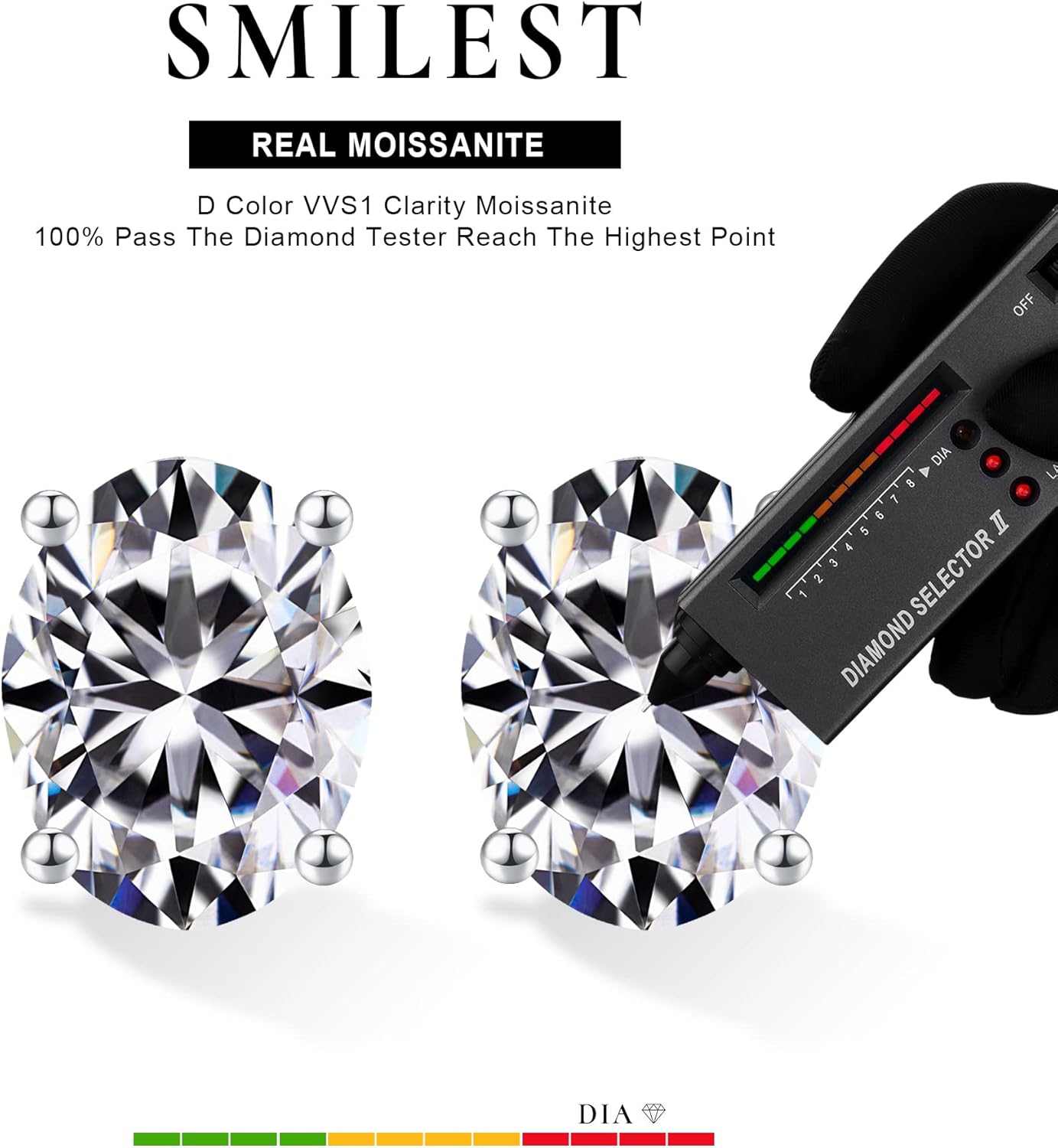SMILEST Oval Moissanite Earrings for Women Men, 1-4ct Lab Created Moissanite 4-Prong 925 Sterling Silver Stud Earrings for Women Men Hypoallergenic - Image 2