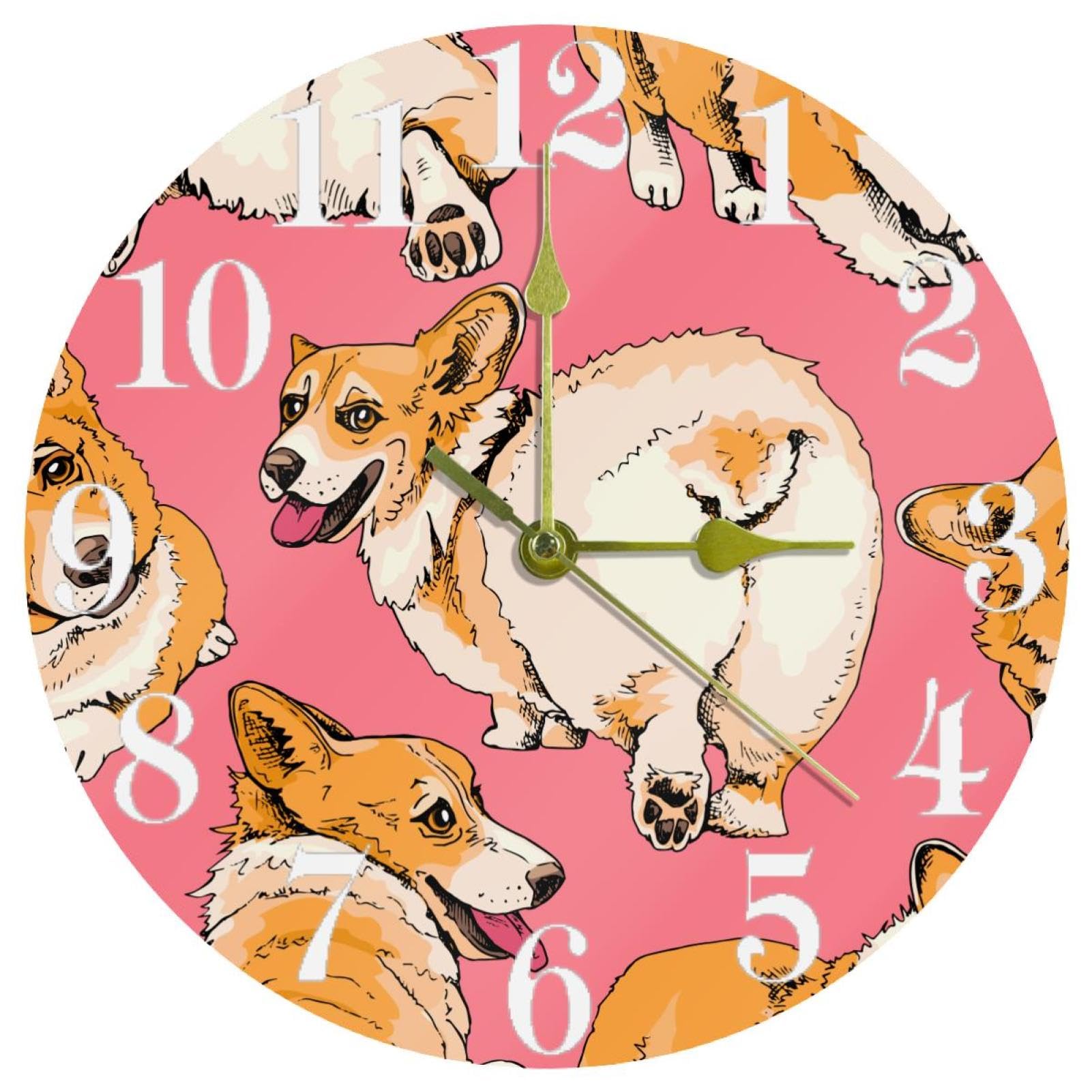 Horloge murale ronde Corgi silencieuse pour maison et école