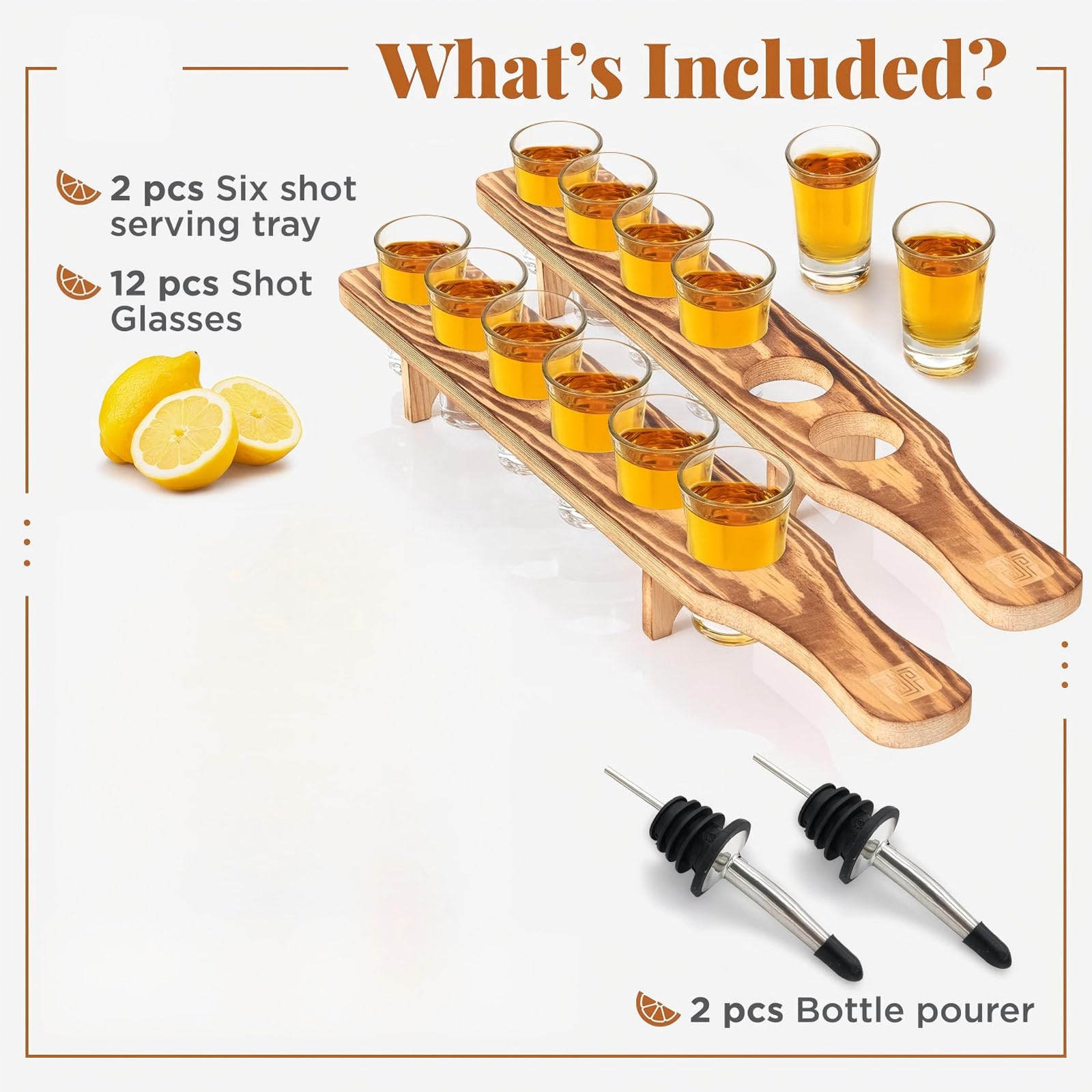 Tasses à Liqueur en Verre épais de qualité supérieure et Plateau de Service en Bois, Collection complète d ' Accessoires pour Boire, gobelets à Liqueur en Verre trempé 12 pièces