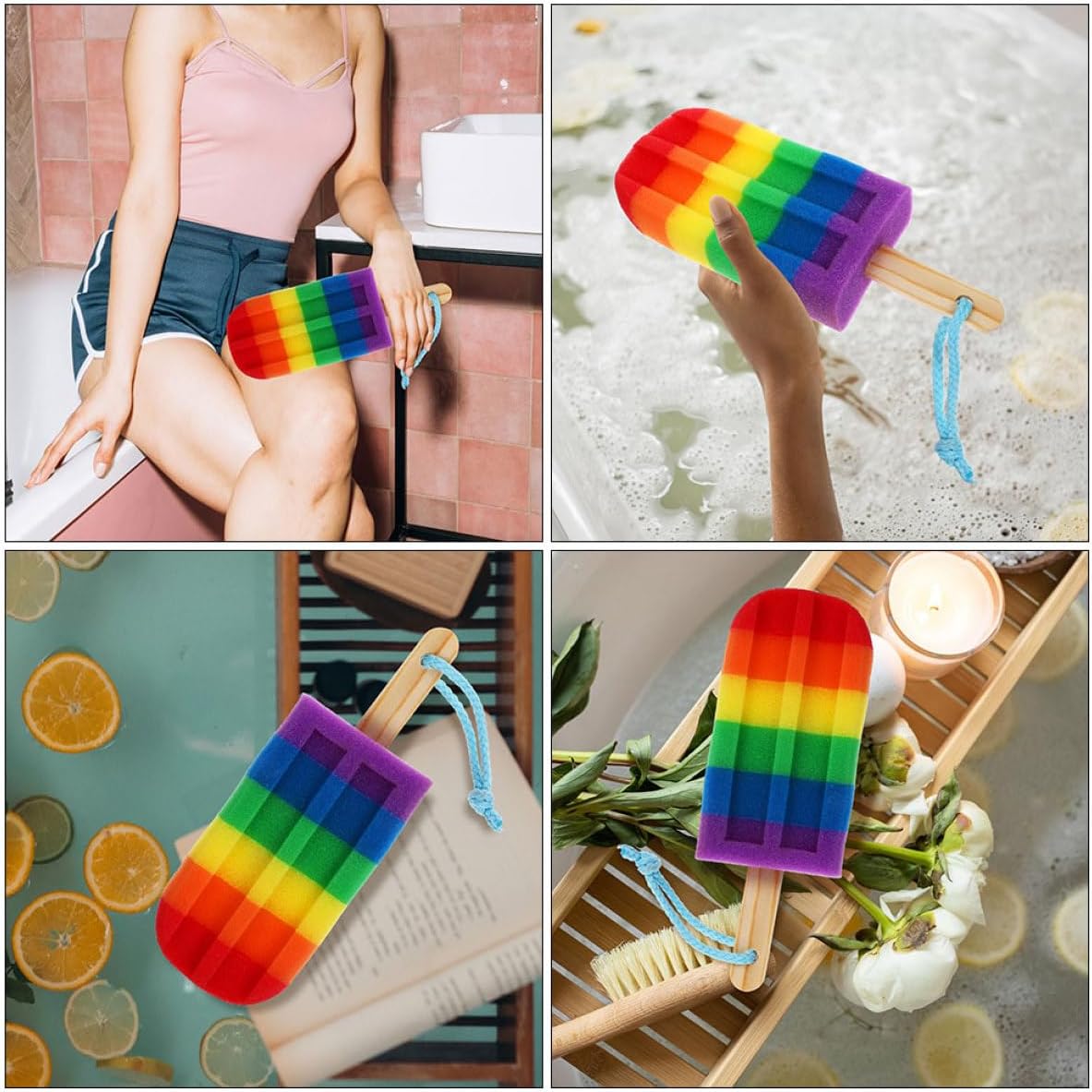 Colorful Ice Cream Shaped Bath Sponge 2Pcs Rainbow Soft Body Scrubber Exfoliating Shower Loofah for and Women Bathing Cleaning