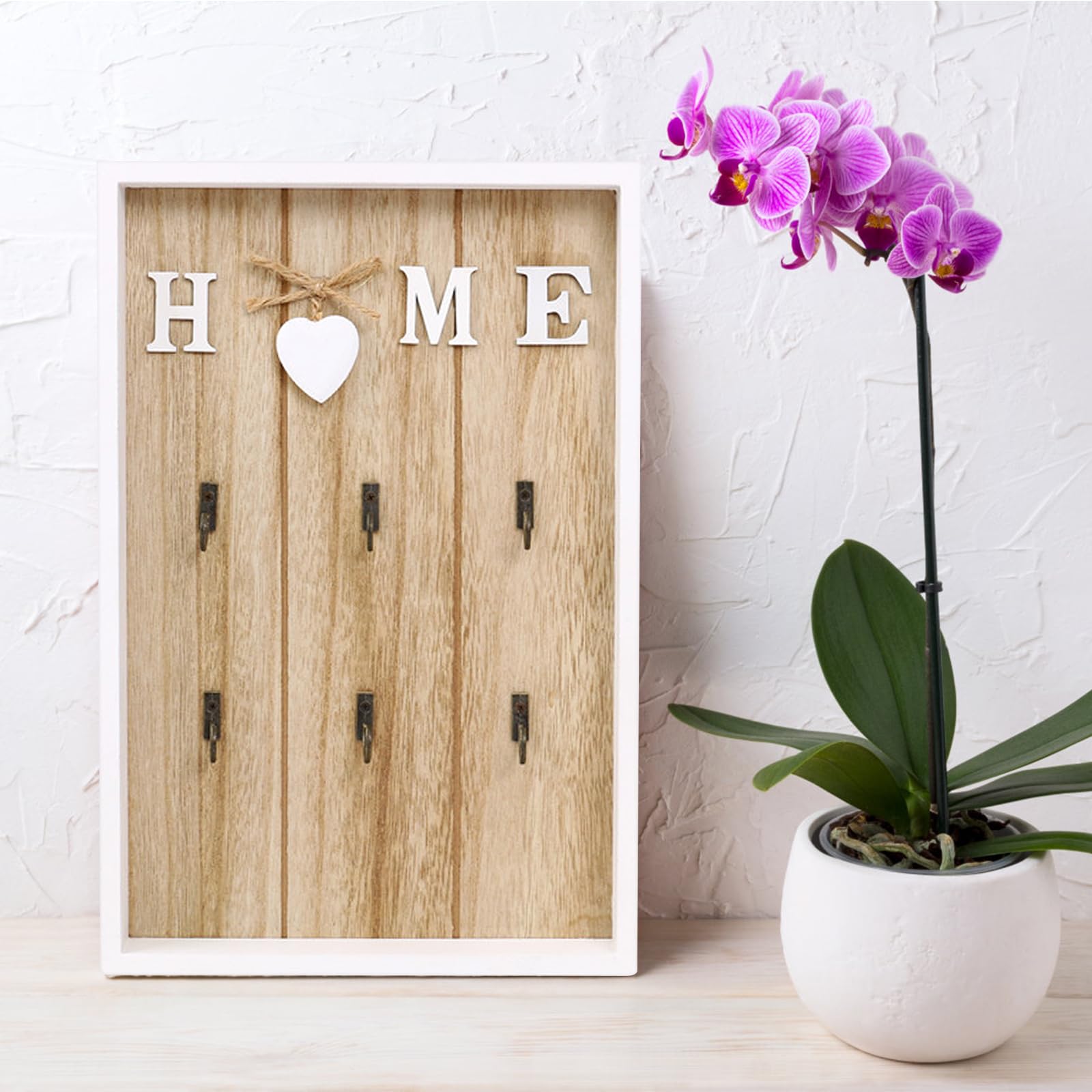 Porte-clés Mural Vintage En Bois Avec 6 Crochets Et Tablette - Rangement Entrée, Couloir - Déco Pratique