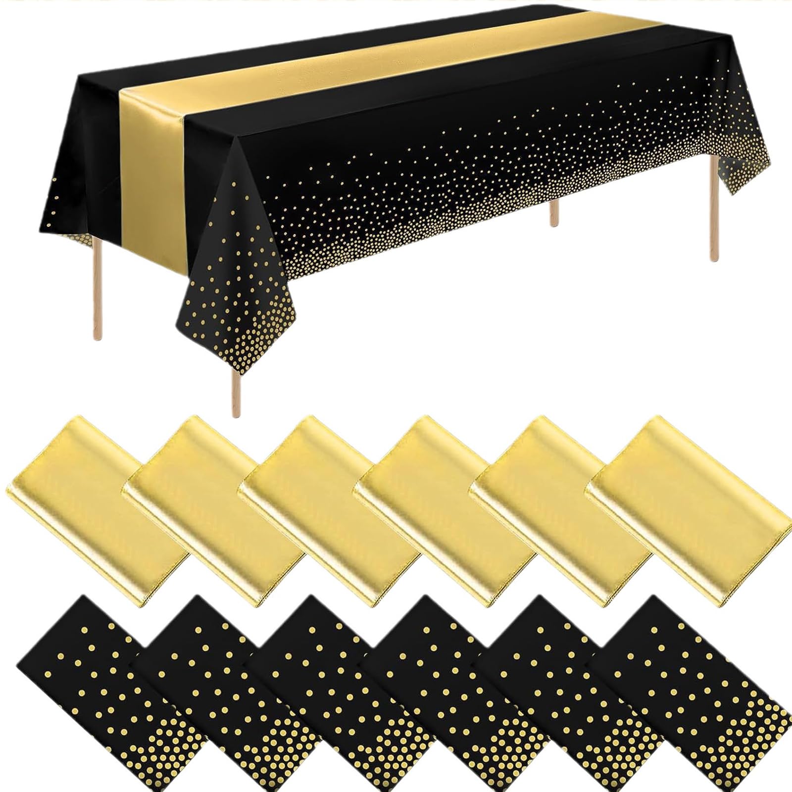 6 Manteles De Puntos De Plástico PE Impermeables Desechables Rectangulares Cubretablas para Cumpleaños Y Fiestas,Negro,137x274cm