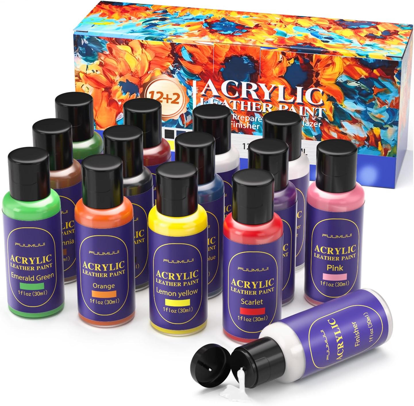 12 Colors Acrylic Leather Paint Kit for Shoes, Sneaker, Couches, Bags