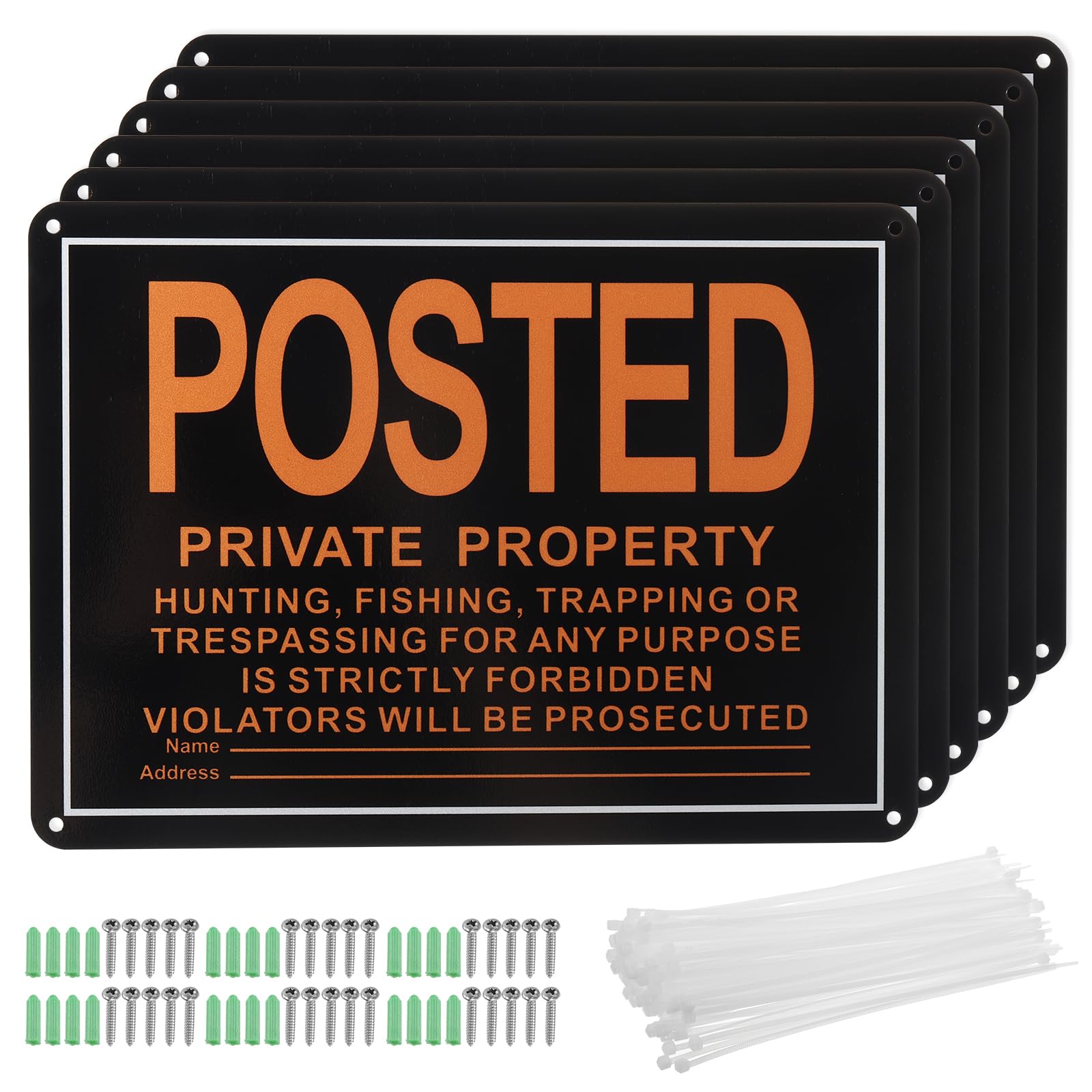 PATIKIL 10x7 Inch Divieto Di Accesso Pezzi Cartelli Proprietà Privata Divieto Di Caccia Cartelli Rifrangenti In Alluminio Con Viti E Fascette Per Avvisi Interni Esterni Nero/Arancio.
