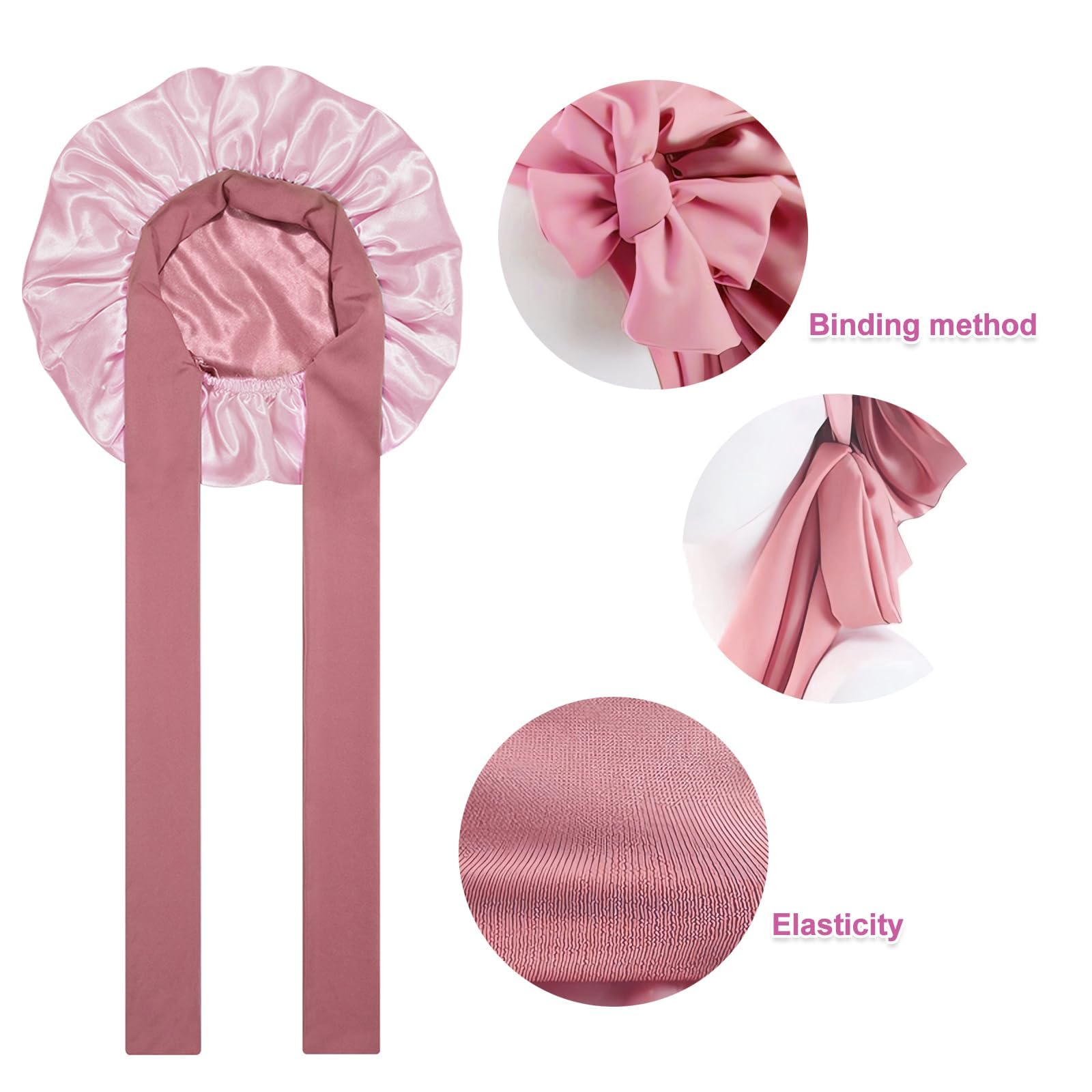 Bonnet de sommeil en soie pour femme - Réglable - Double face - Réglable - Double face, Poudré