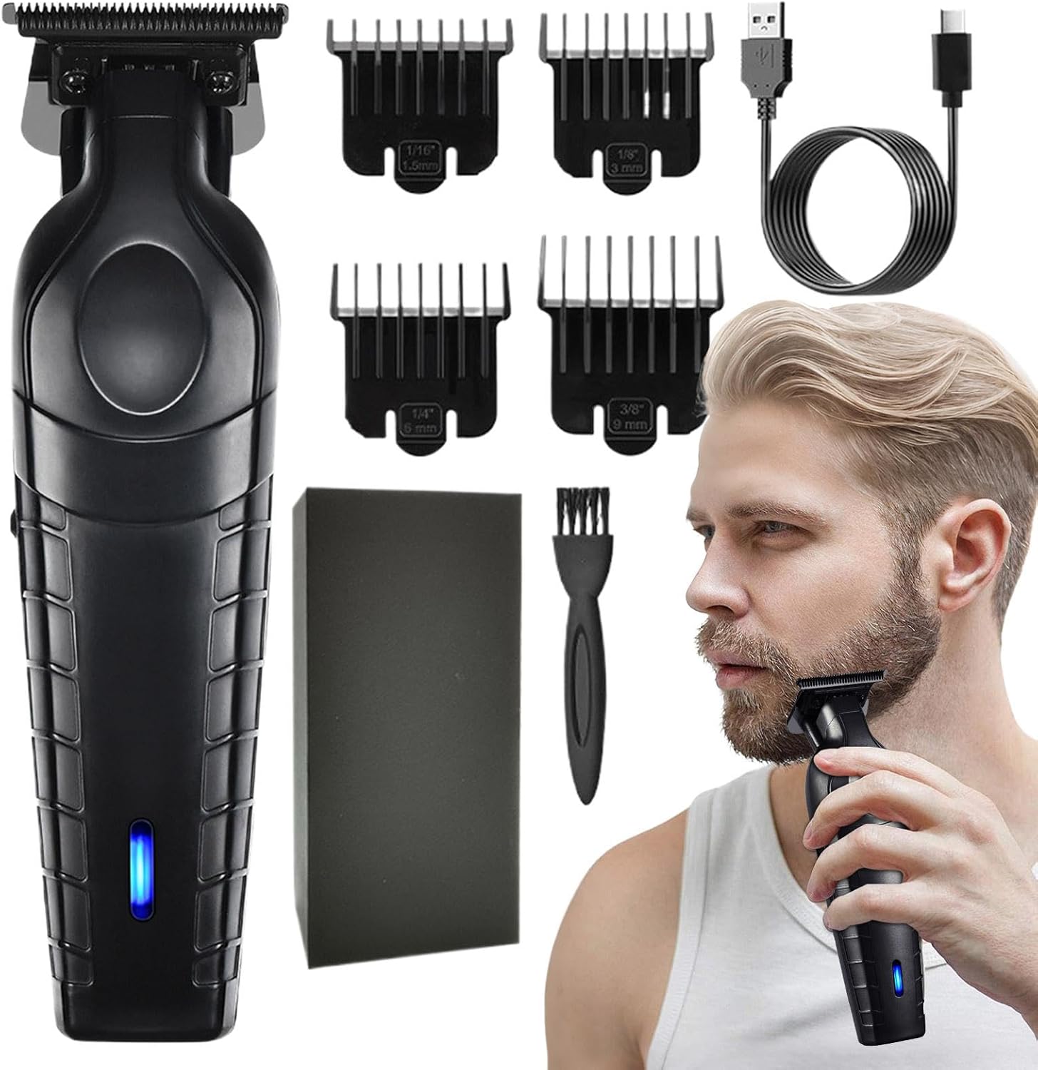 Beard Trimmer for Men, Powerful Electric Razor, Cordless Mustache & Hair Clippers, Precision Grooming Tool, Rechargeable & Portable, (USB Charging), Face Head Body Use
