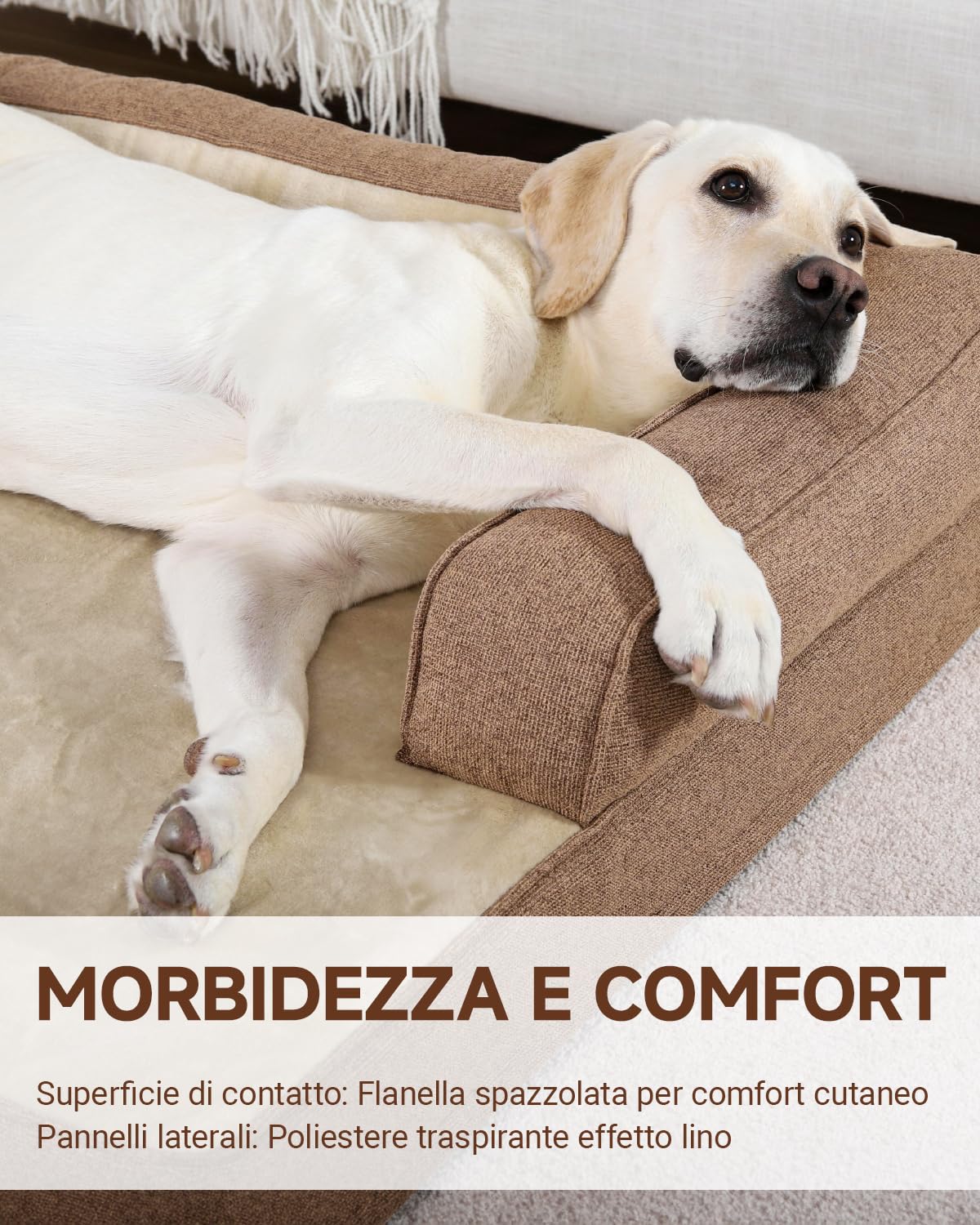 KSIIA Cuccia Cane Interno Cuscino Cane Sfoderabile e Lavabile, Ortopedica e Impermeabile con Base Antiscivolo, Con Cuscino a Forma di U, Marrone, 104x68x17cm