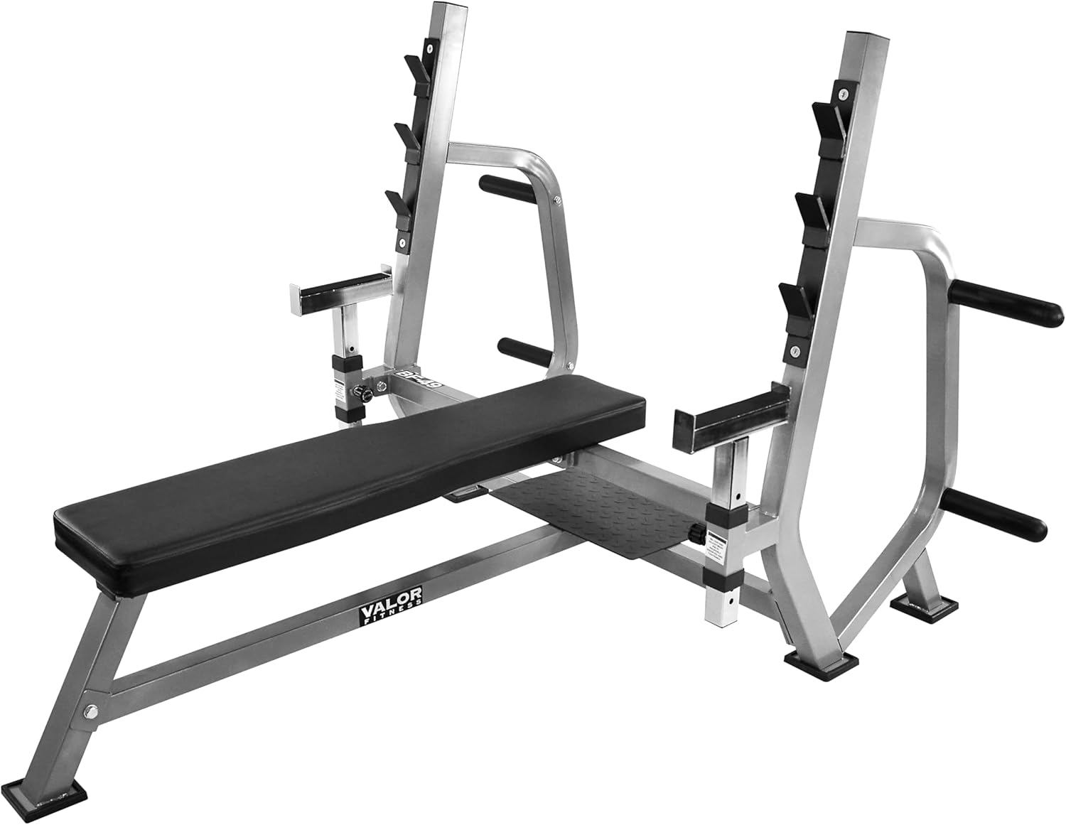 Valor Fitness Olympic Weight Bench Press Station - Spotter Arms - Adjustable Safety Catch- Max 500 lbs - Plate Storage Pegs - Home Gym Equipment