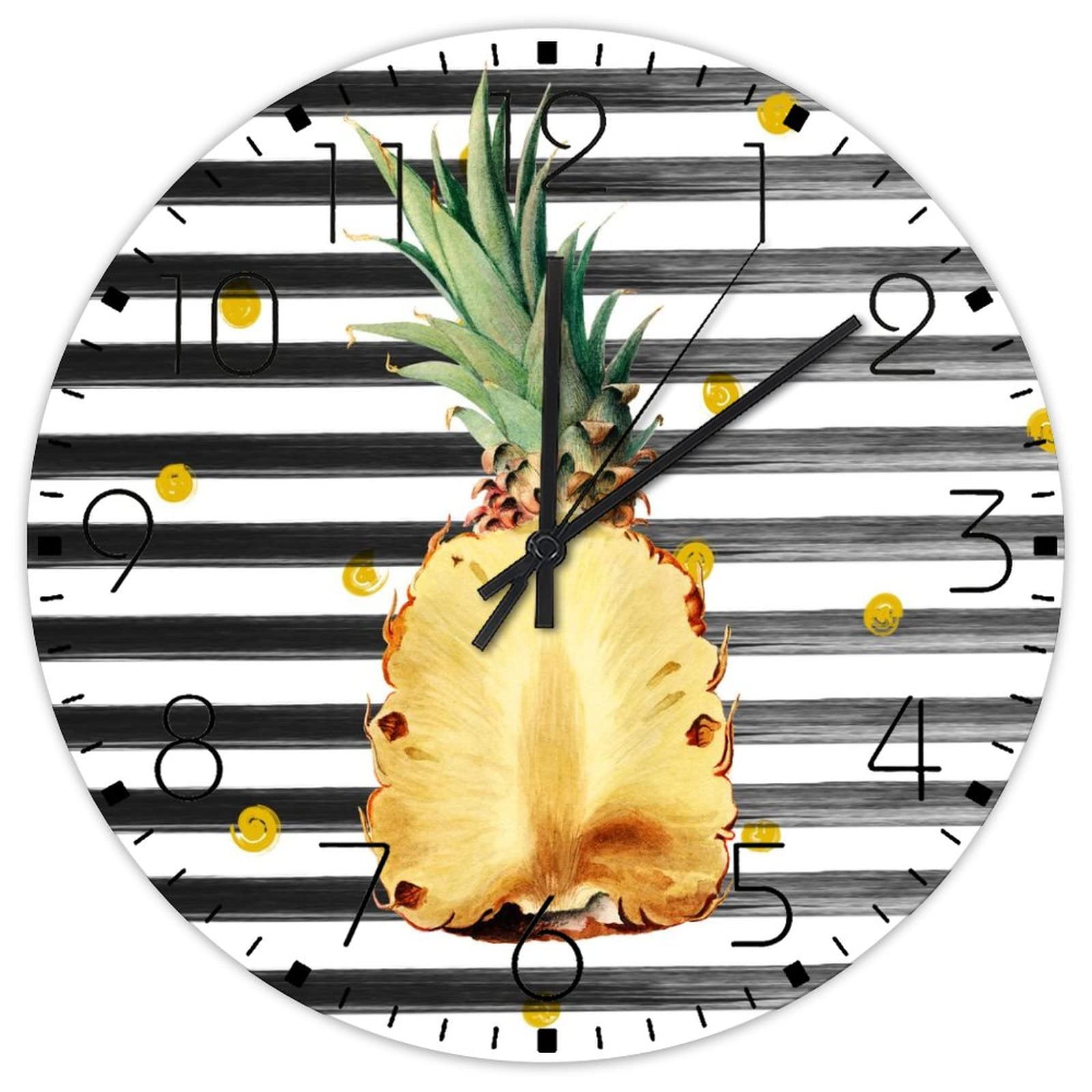 Horloge murale ronde ananas bois decoration suspendre jaune 38x38 cm