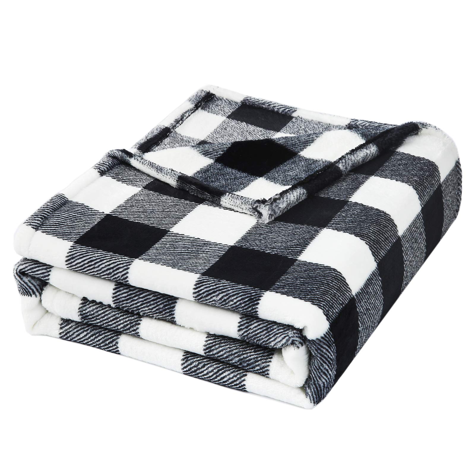 Fomoom Buffalo Plaid Throw Blanket for Couch Bed, Flannel Fleece Black White Check Decorative Throw, Fuzzy, Fluffy, Plush, Soft, Cozy, Warm Christmas Blankets (Black, 51 x 63 Inch)