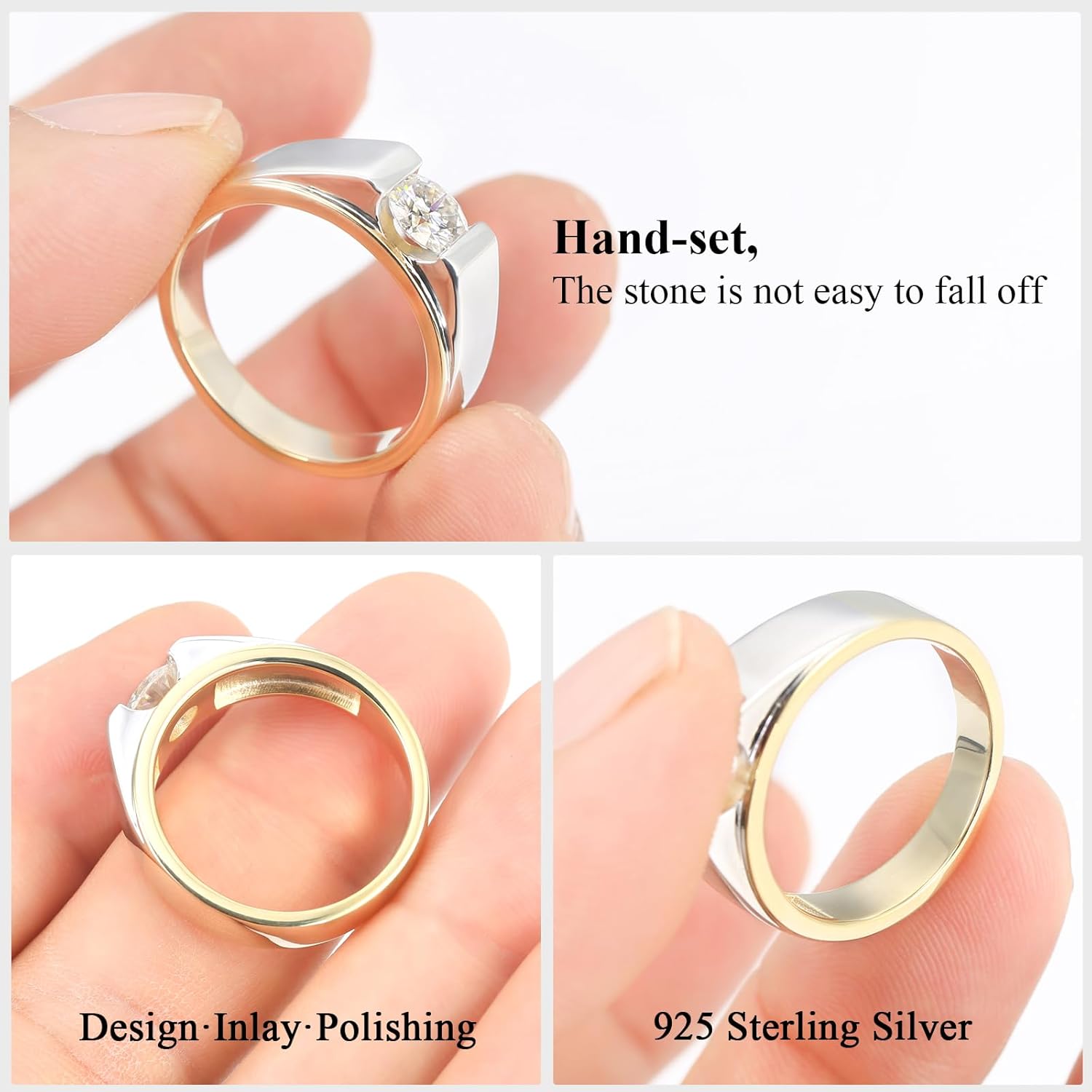 Moissanite Wedding Band for Women Men, D Color VVS1 Round Cut 925 Sterling Silver Promise Engagement Rings Unisex Jewelry 4.5-11.5, Anniversary Birthday Jewelry Gift