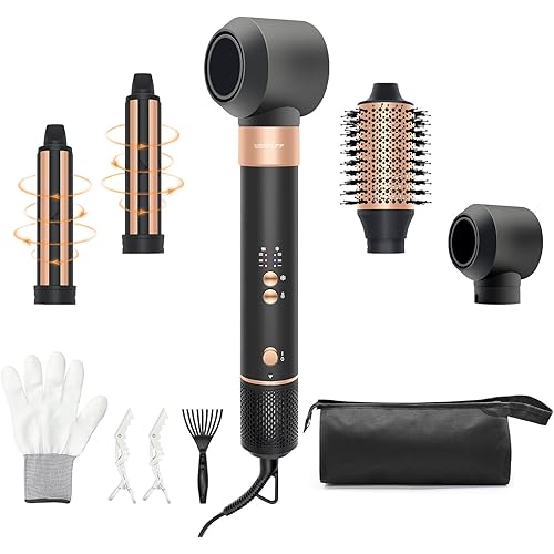 Hair Styler Hair Dryer Brush - 110,000 RPM High-Speed Hot Air Styler,Multi Stylers with Auto-Wrap Curler, Professional Blow Dryer Brush for Fast Curling Volumizing Straightening Styling(Black-Golden)