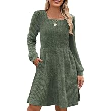 QACOHU Falll Dresses for Women 2026 Crew Neck Long Lantern Sleeve Casual Loose Flowy Swing Shift Dress