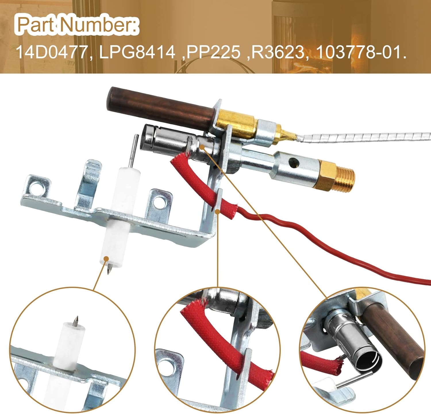 14D0477 Vent Free Gas Log, ODS Pilot Assembly, LP Propane Gas Fireplace Compatible with Empire FMI etc, Part Number LPG8414 LPG8404 PP225 R3623 14D0477 103778-01
