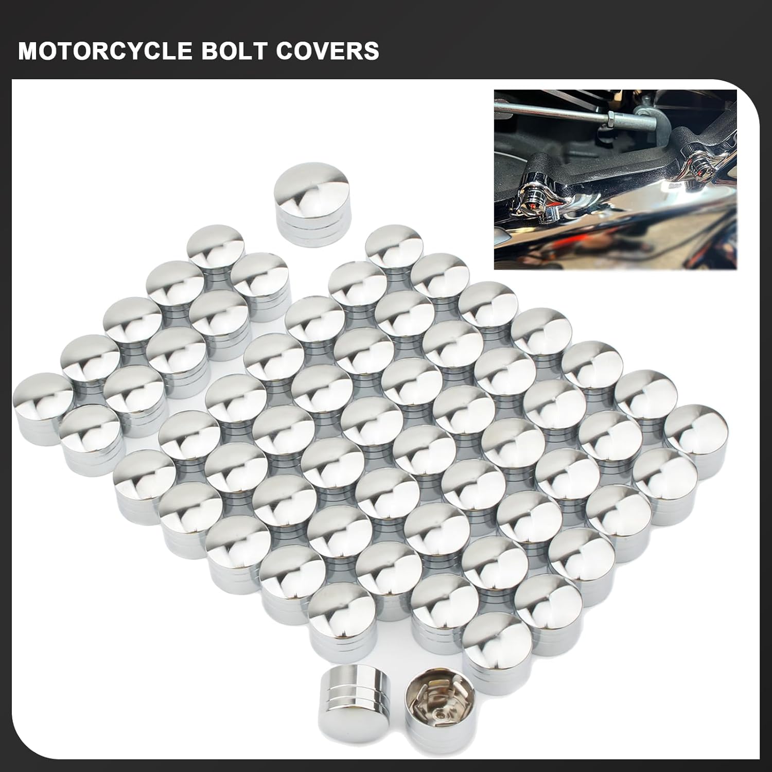 60PCS Bolt Covers Engine Topper Bolts Caps for Harley Evolution Twin Cam 99-2017 Touring Softail Dyna Sportster Road King Electra Street Glide Road Glide (Chrome)