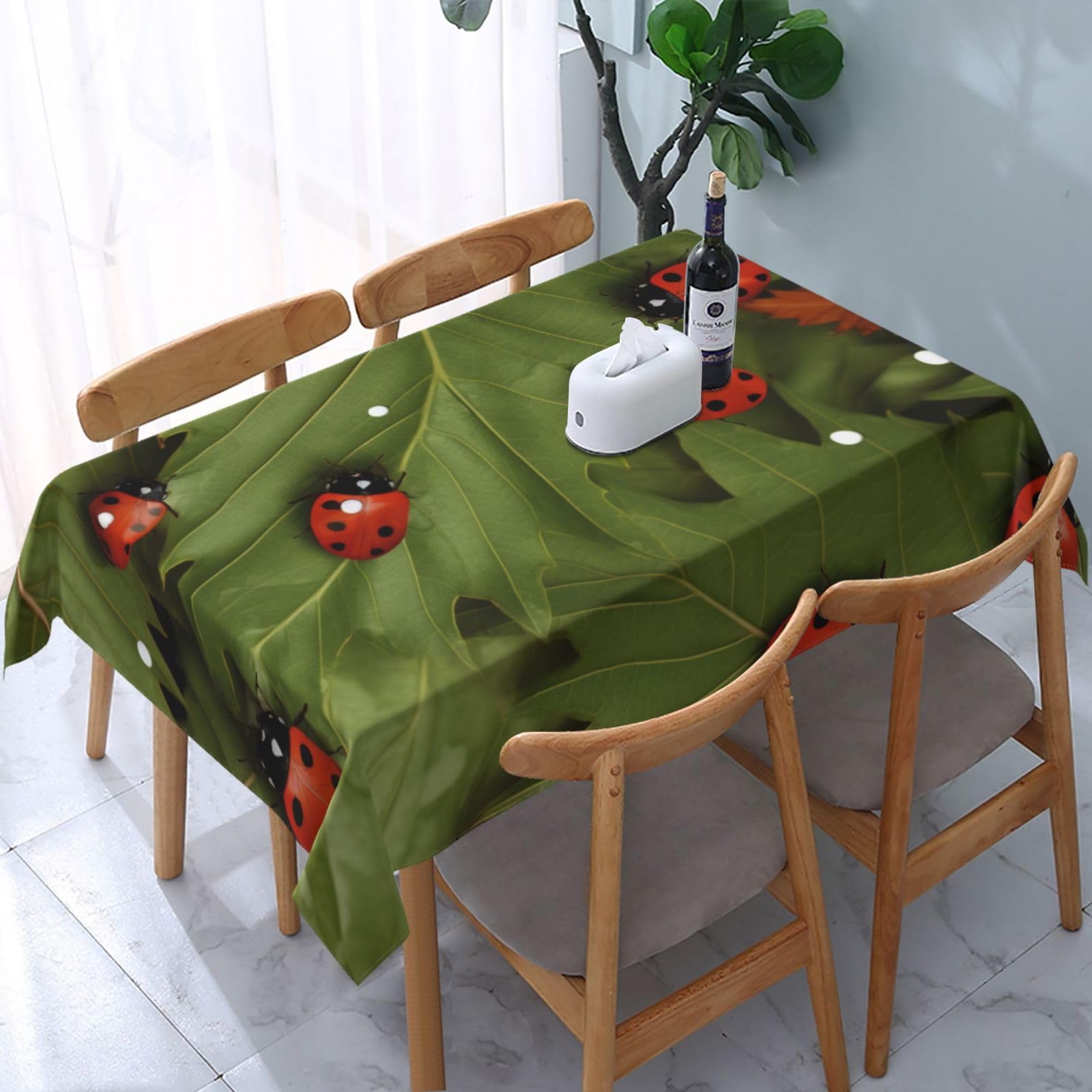 WPKJU Leaves and Ladybugs Printed Tablecloth Water Resistant Table Cover Washable Rectangle Table Cloth for Tables 54x72 in