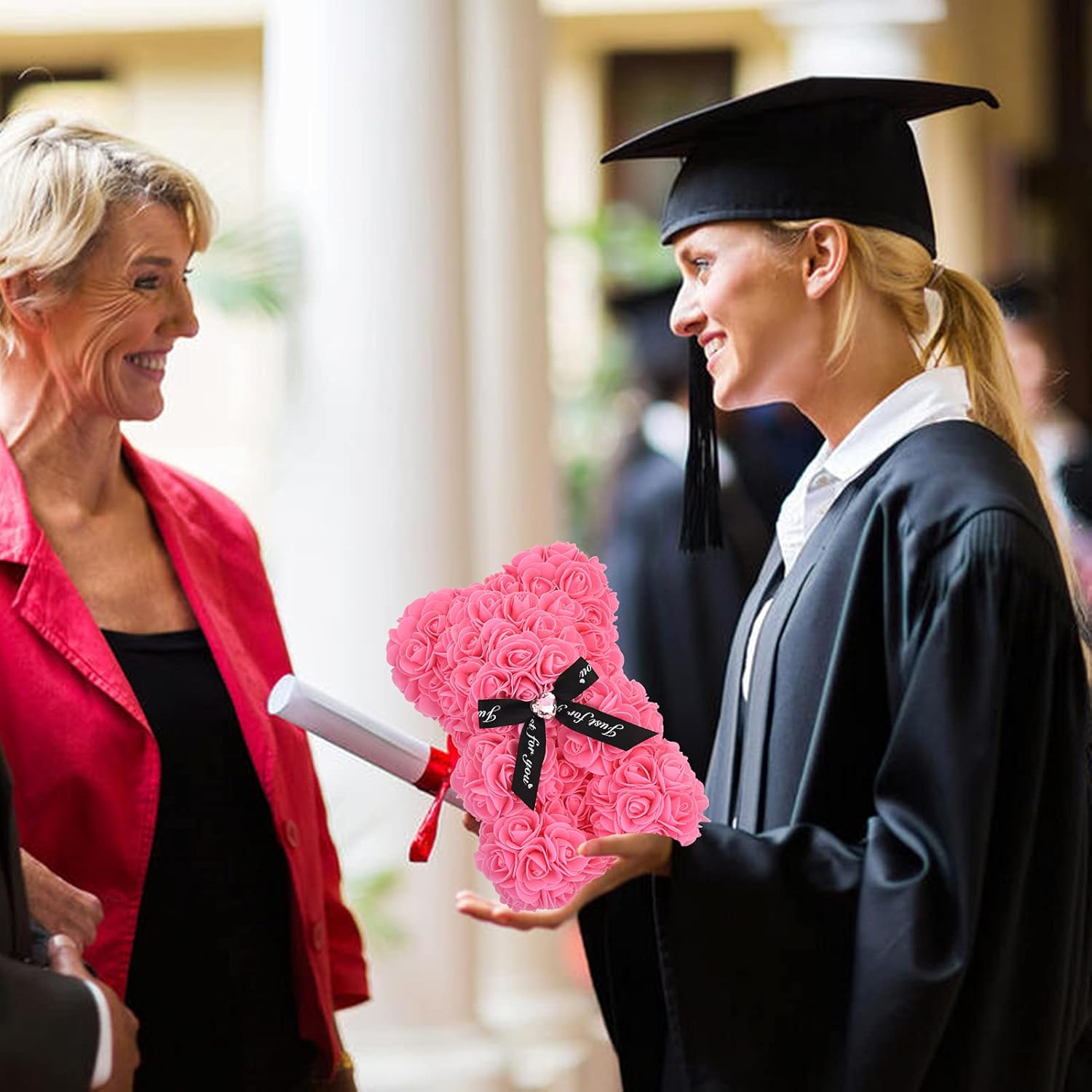 Lgv Flower Rose Bear,Romantic Gift for Valentine's Mother's Day, Christmas, Birthday,Girl Friend Her Mom Female Wife with Artificial Heart-Shaped Diamonds Pink - Image 6