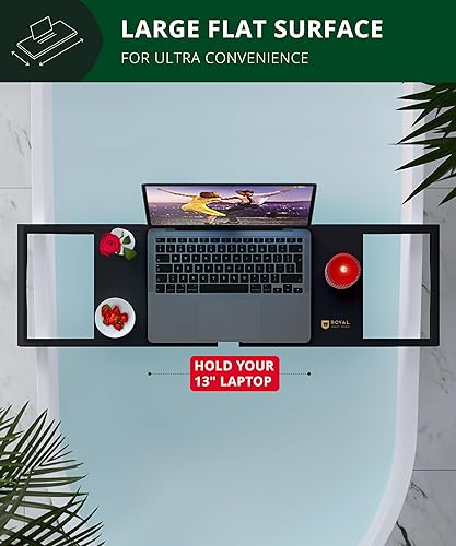 Miniatura 6 de Royal Craft - Bandeja de bambú para bañera con soporte para libro y vino Bambú Negro,Negro (plegable),Bambú carbonizado (marrón),Gris