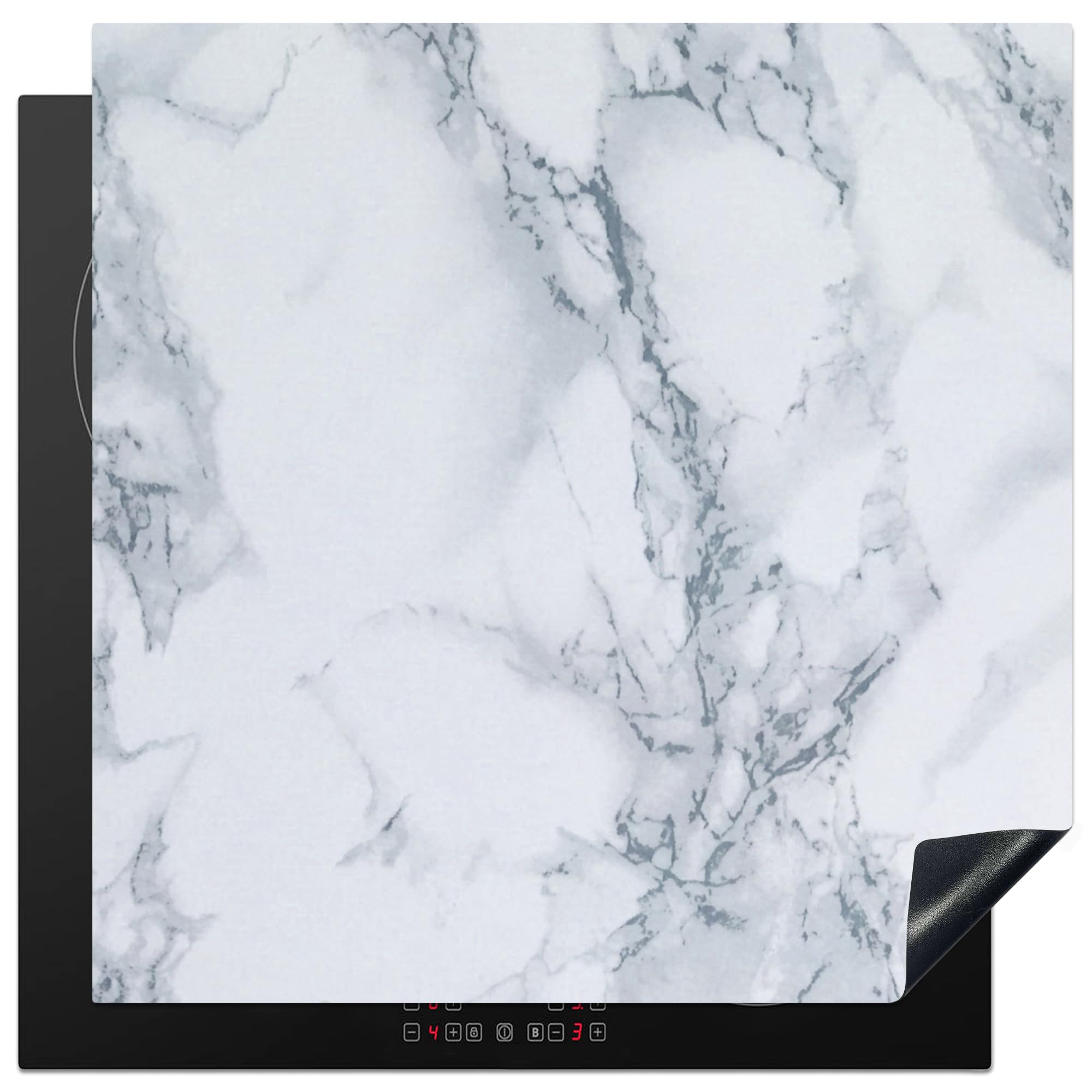 KitchenYeah© Induction Hob Protector Mat 30.7"x30.7" / 78x78 cm Stove Cap Top Cover Kitchen Cooker Covers for Electric Hobs Vinyl Marble - Pattern - Grey - White - Marble Look - Luxe