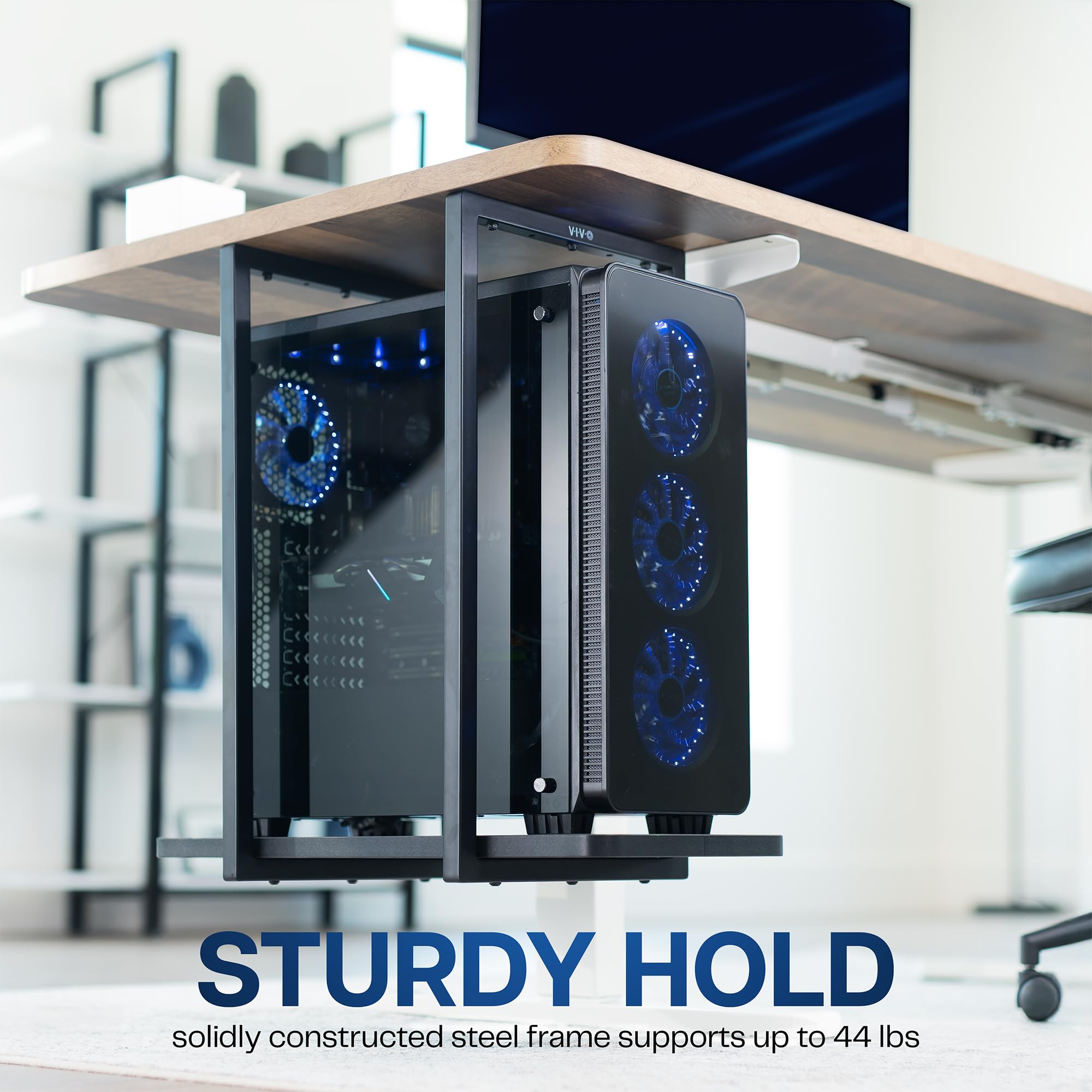 Vivo Mount-PCSF1 Étagère de Bureau Ultra résistante pour unité Centrale jusqu'à 20 kg Noir