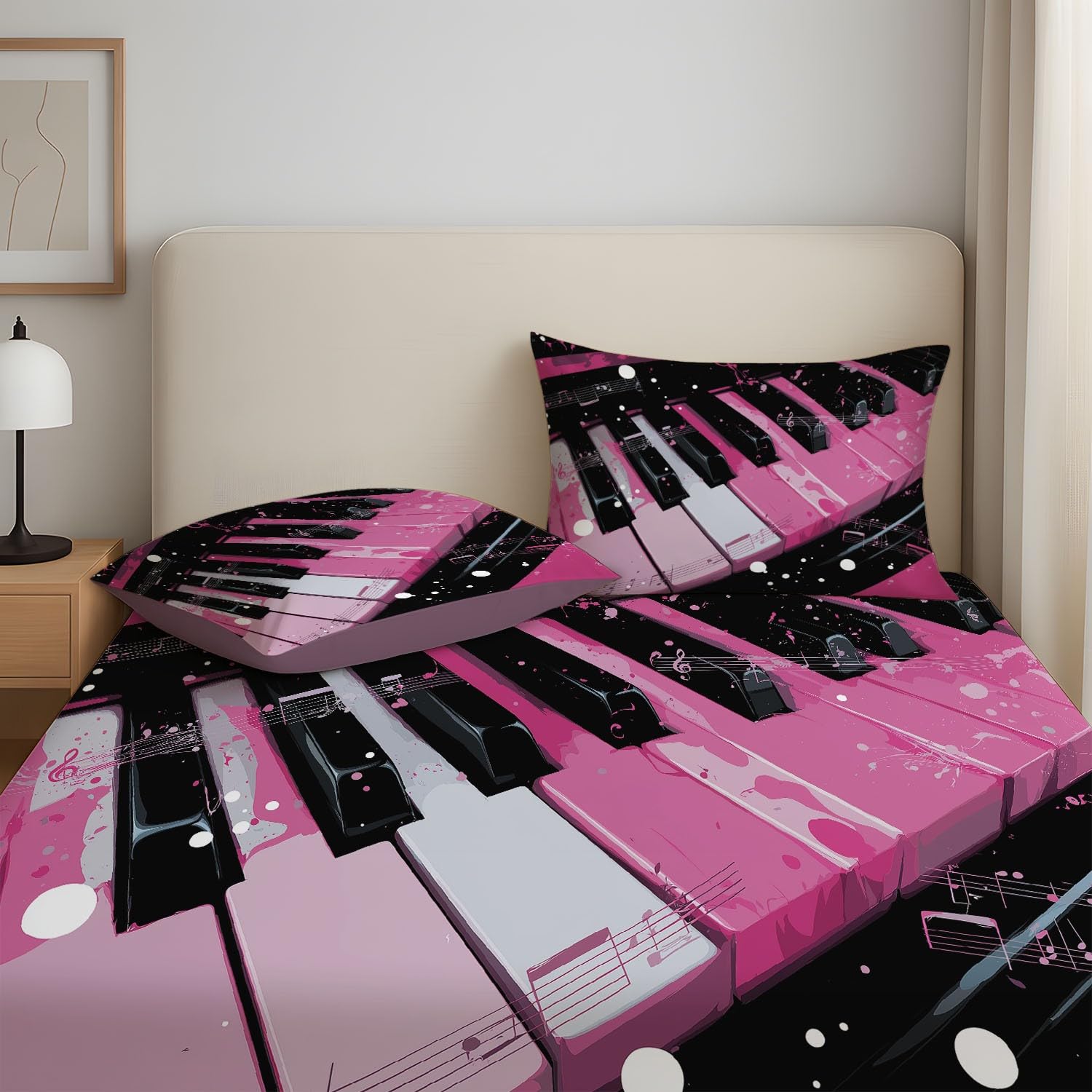 Foglio 180 x 200 x 30 cm, Rosa Foglio - Anime Tasti Di Pianoforte Spartiti Musicali Punto Design tascabile profondo 30 cm - Morbido, Senza Pieghe e Traspirante - Lenzuolo Con Angoli Elasticizzato