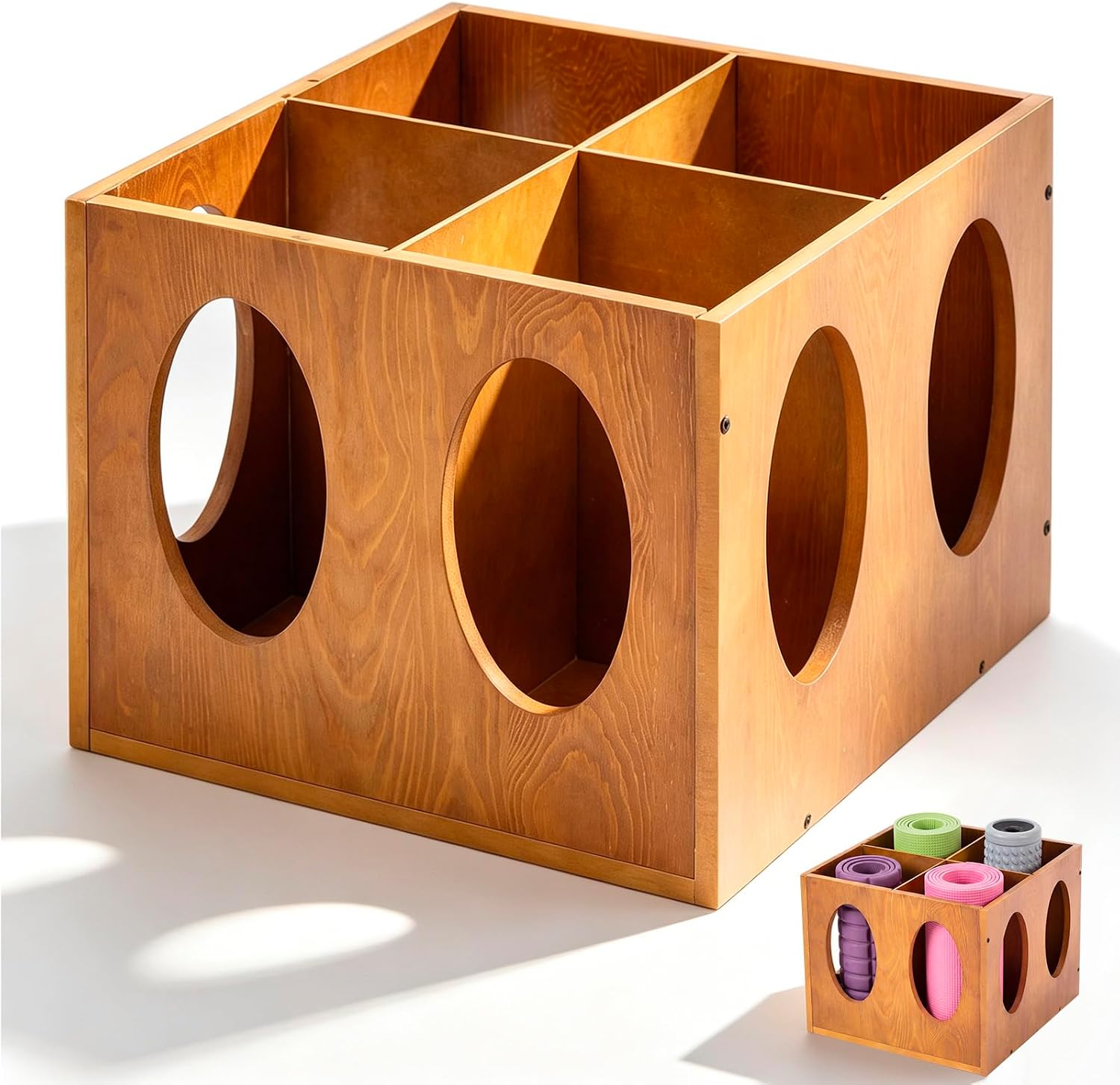 Vintage Wood Yoga Mat Holder Storage Organizer