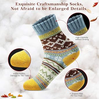 FYC Socks for Women Winter Thick Warm Wool Socks Cozy Crew Christmas Gift | Breathable Premium Wool Blend,Stretchy Cuffs,Cozy House Socks,Outdoor Winter & Boot Socks,Gifting & White Elephant Exchanges