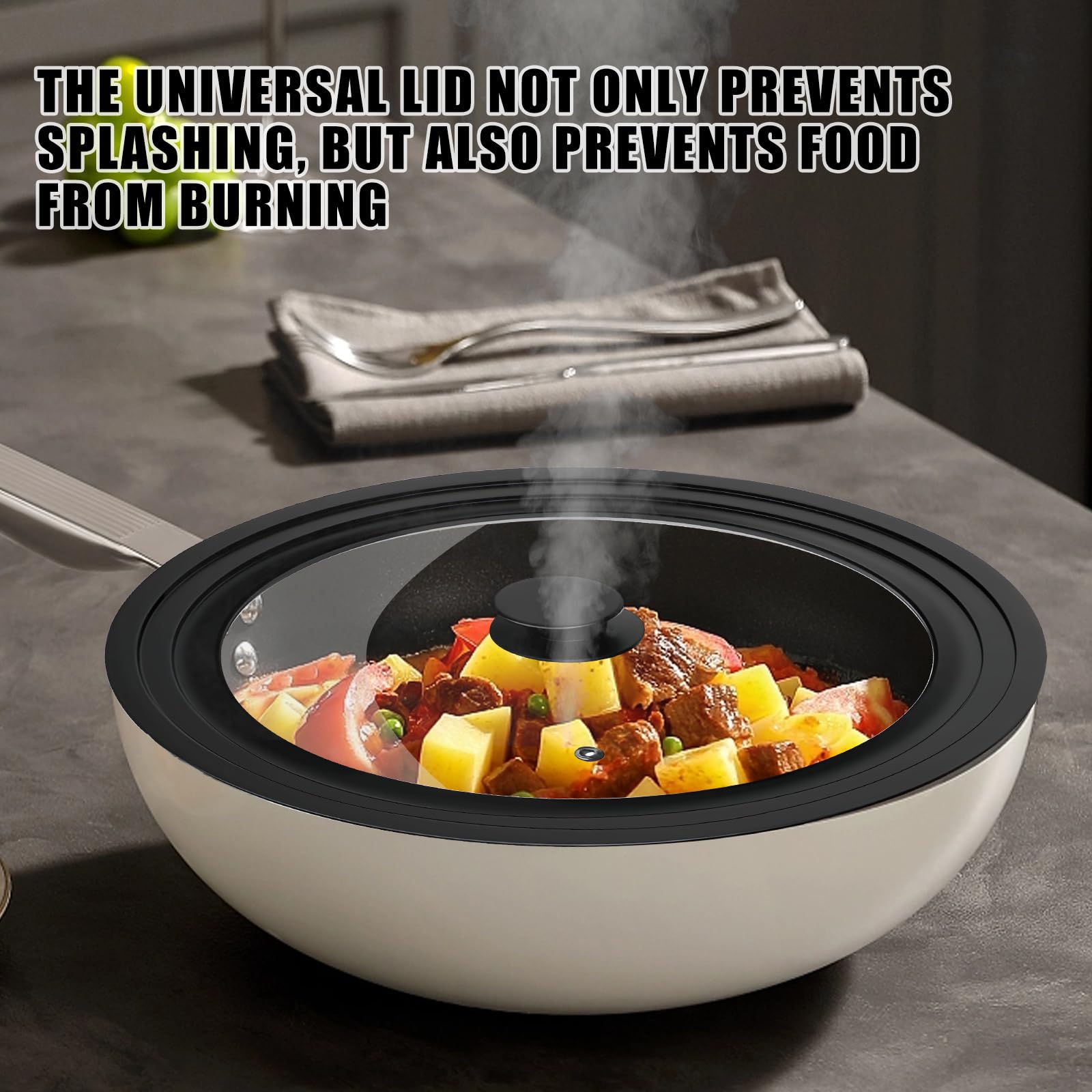 Coperchi universali 3 in 1 2 pezzi: coperchi per pentole Ø 16/18/20 cm e 24/26/28 cm per padelle, coperchi in vetro per pentole con bordo in silicone anti-scottatura