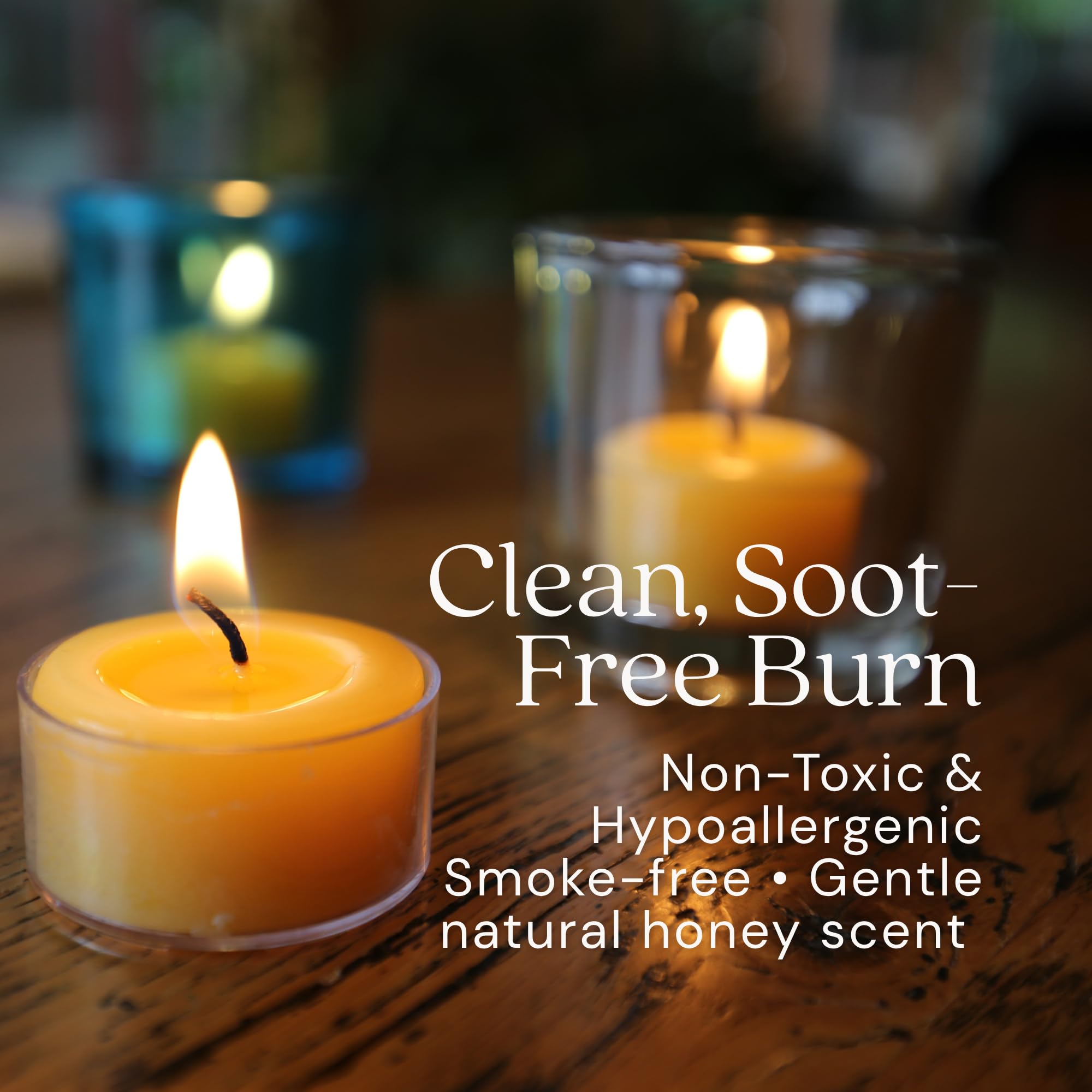 Bluecorn Beeswax Velas de té, cera de abejas 100 % pura y natural, velas de té amarillas, sin fragancia, sin parafina ni soja, combustión limpia, larga duración (4-5 horas), hechas en Estados Unidos