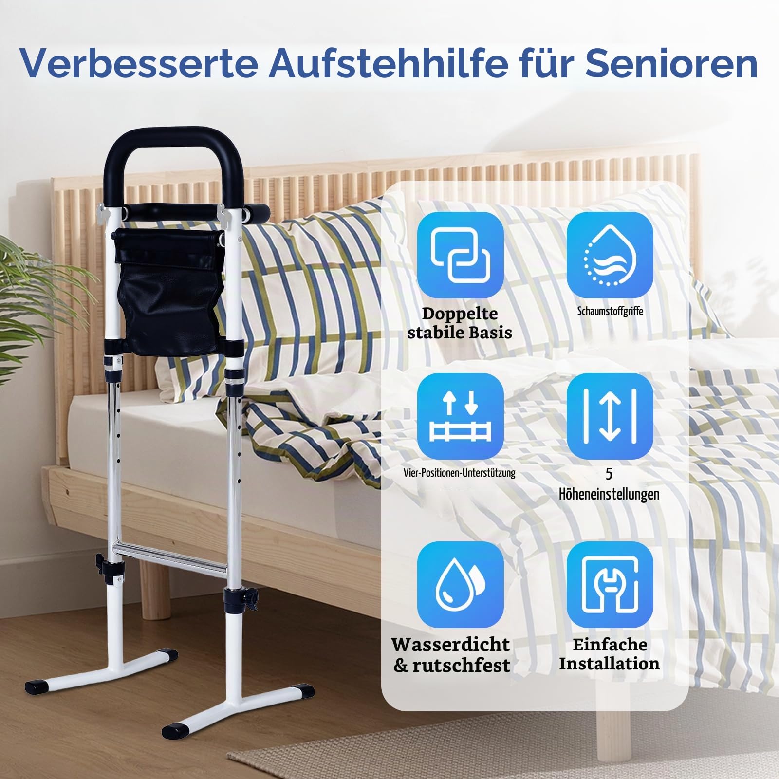 Aufstehhilfe, Aufstehhilfe Sofa, Höhenverstellbar Gehhilfe für Senioren Erwachsene, Senioren Aufstehhilfen für Bett, Toiletten, Sofa, Stabile Stehhilfe, 5-Stufige Höhenverstellung, Tragfähigkeit 150KG