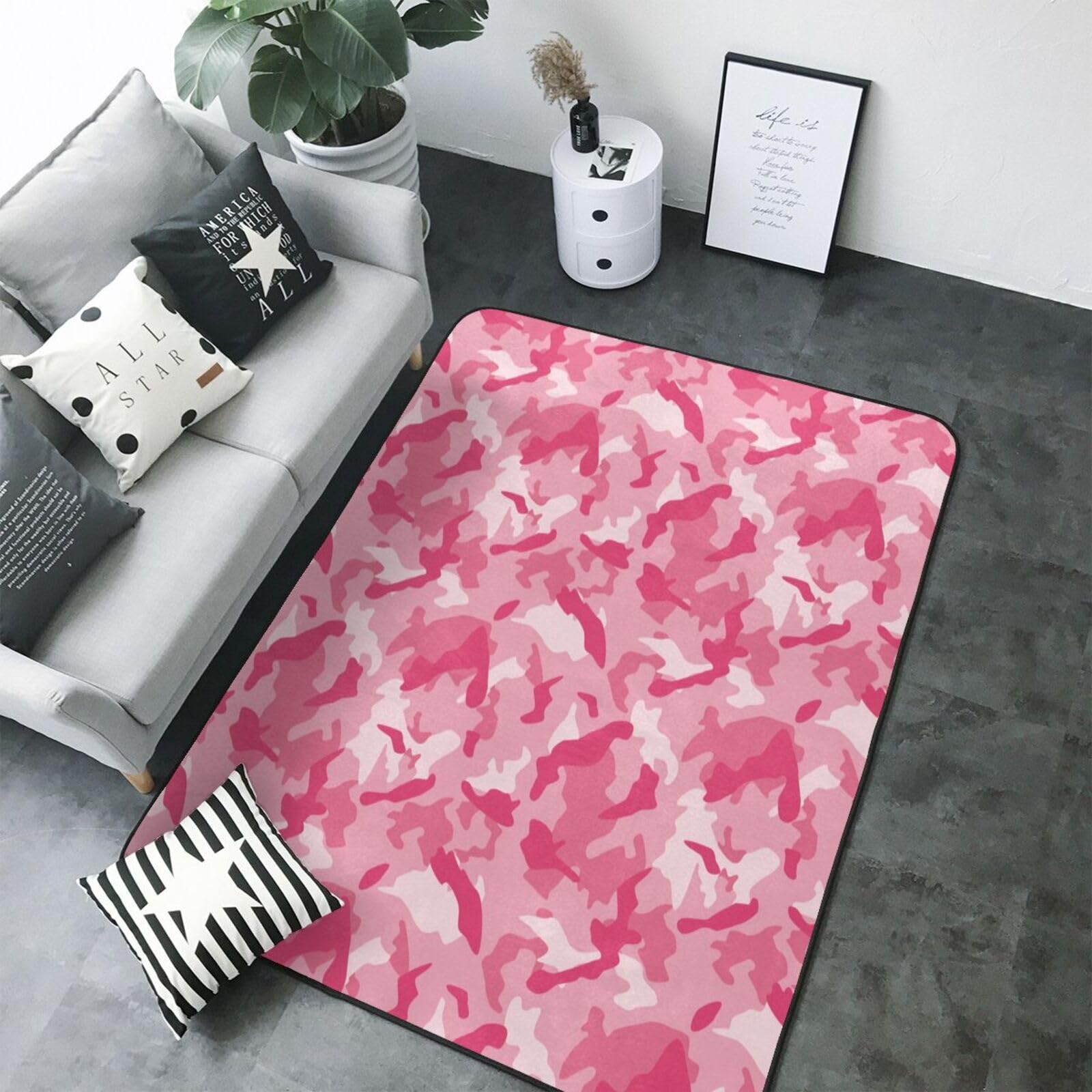 Tapis de chambre lavable motif camouflage rose 12,7x17,8 cm pour salon