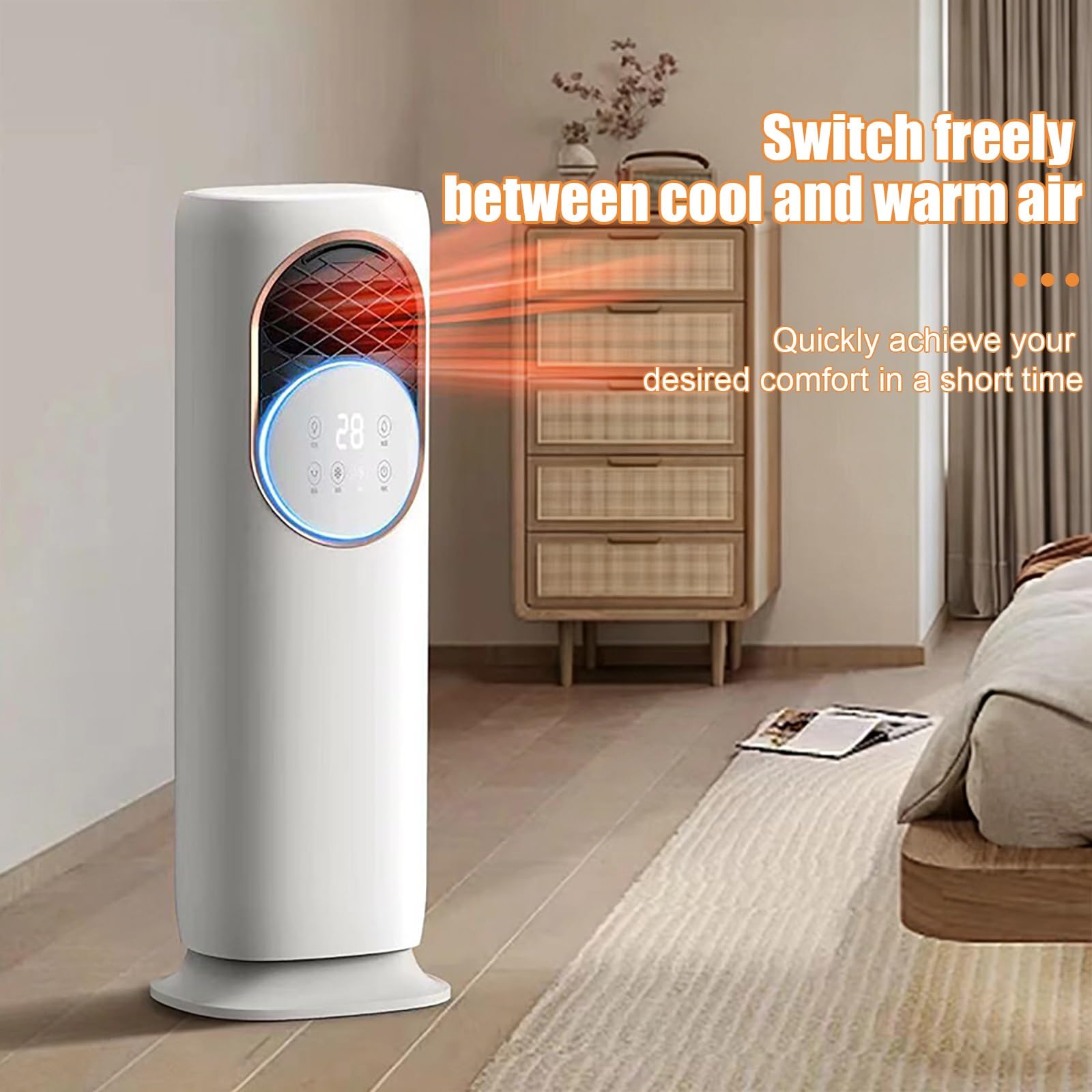 Airconditioning Portable Unit, 3 Velocidades, Control Táctil, Doble Función de Aire Caliente y Frío para el Hogar, Dormitorio