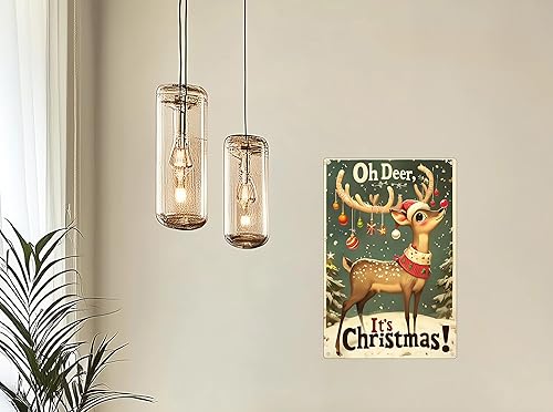 Miniatura 3 de Letrero de metal vintage de Navidad  "Oh Deer, It's Christmas" de 8 x 12 pulgadas, arte de pared de estaño rústico con reno y regalo para el hogar o
