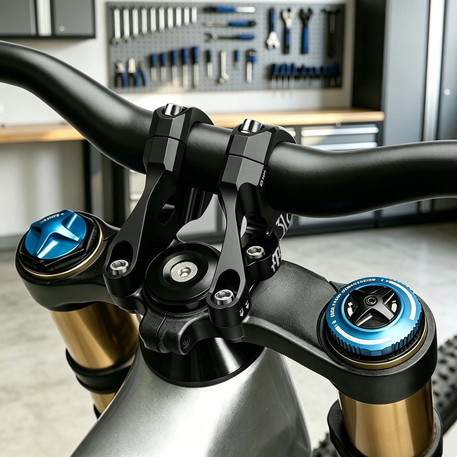 Mountainbike Direktmontage Vorbau mit 31,8mm Lenkerklemmung, 2-teiliges leichtes Split-Design für Dual Crown Gabeln, einstellbare Verlängerung 47-52mm(Schwarz)