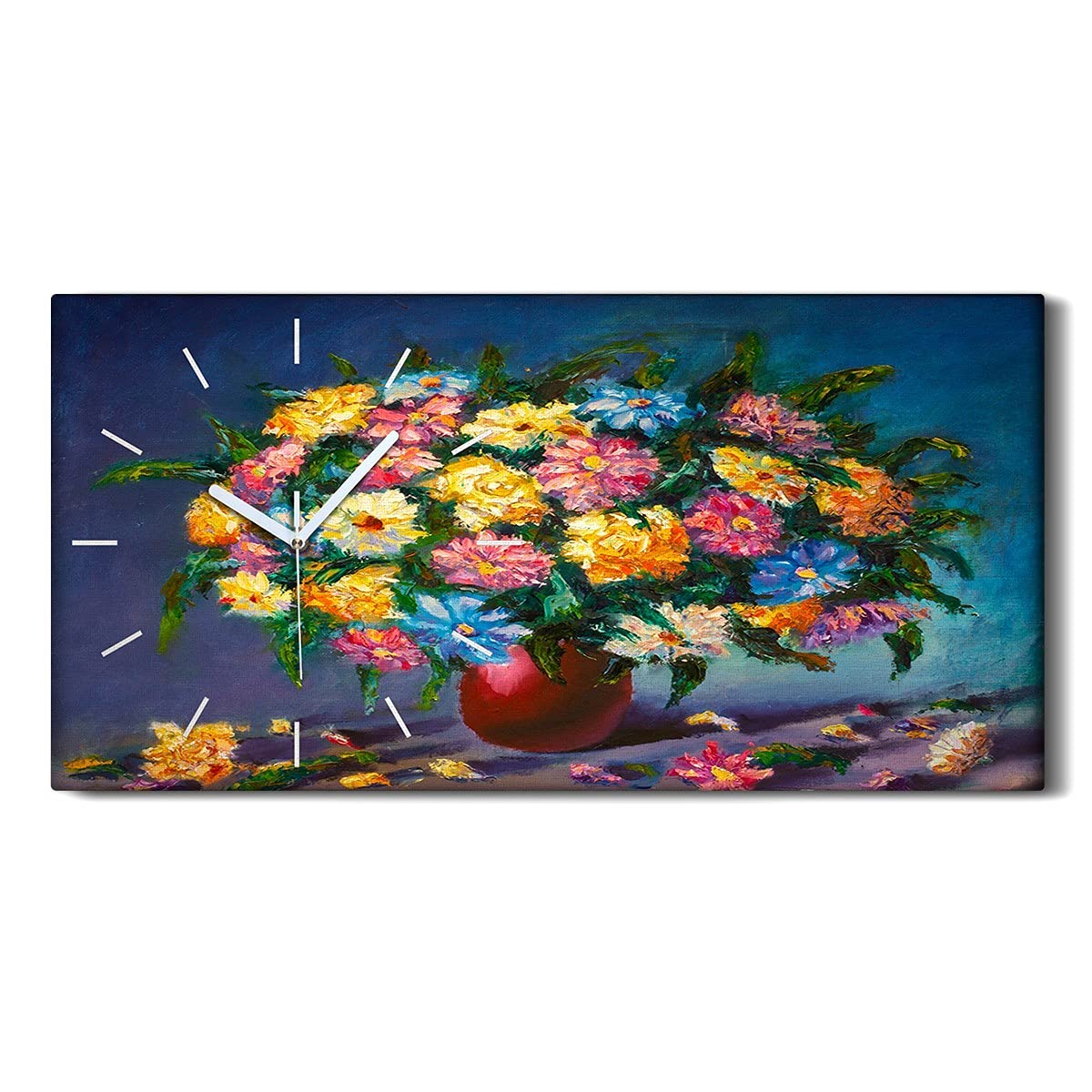 Horloge sur Toile 60x30cm Coloray Fleurs - Pendule Silencieuse pour Salon