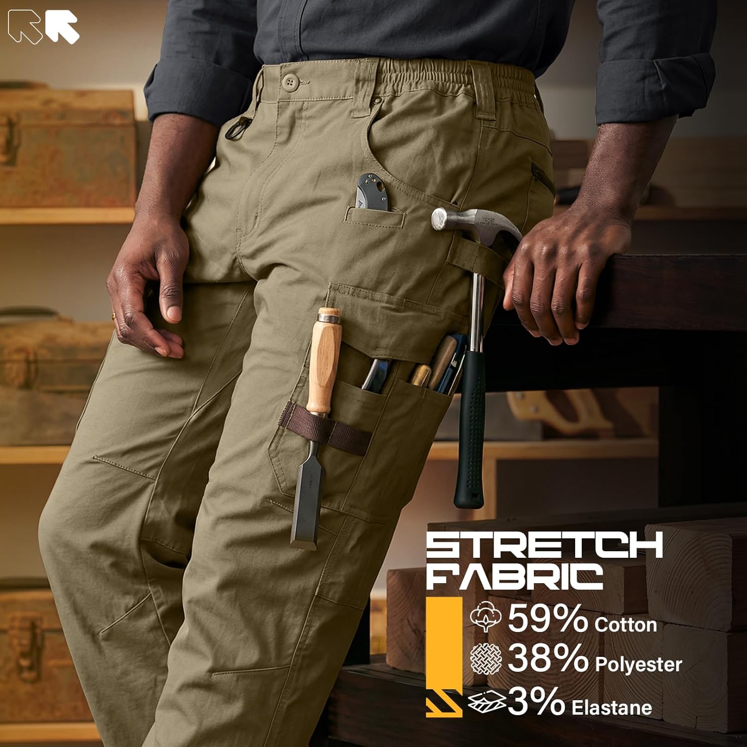 Men's Work Pants, Ripstop Water Resistant Stretch Outdoor BDU Tactical Hiking Utility Cargo Pants for Men