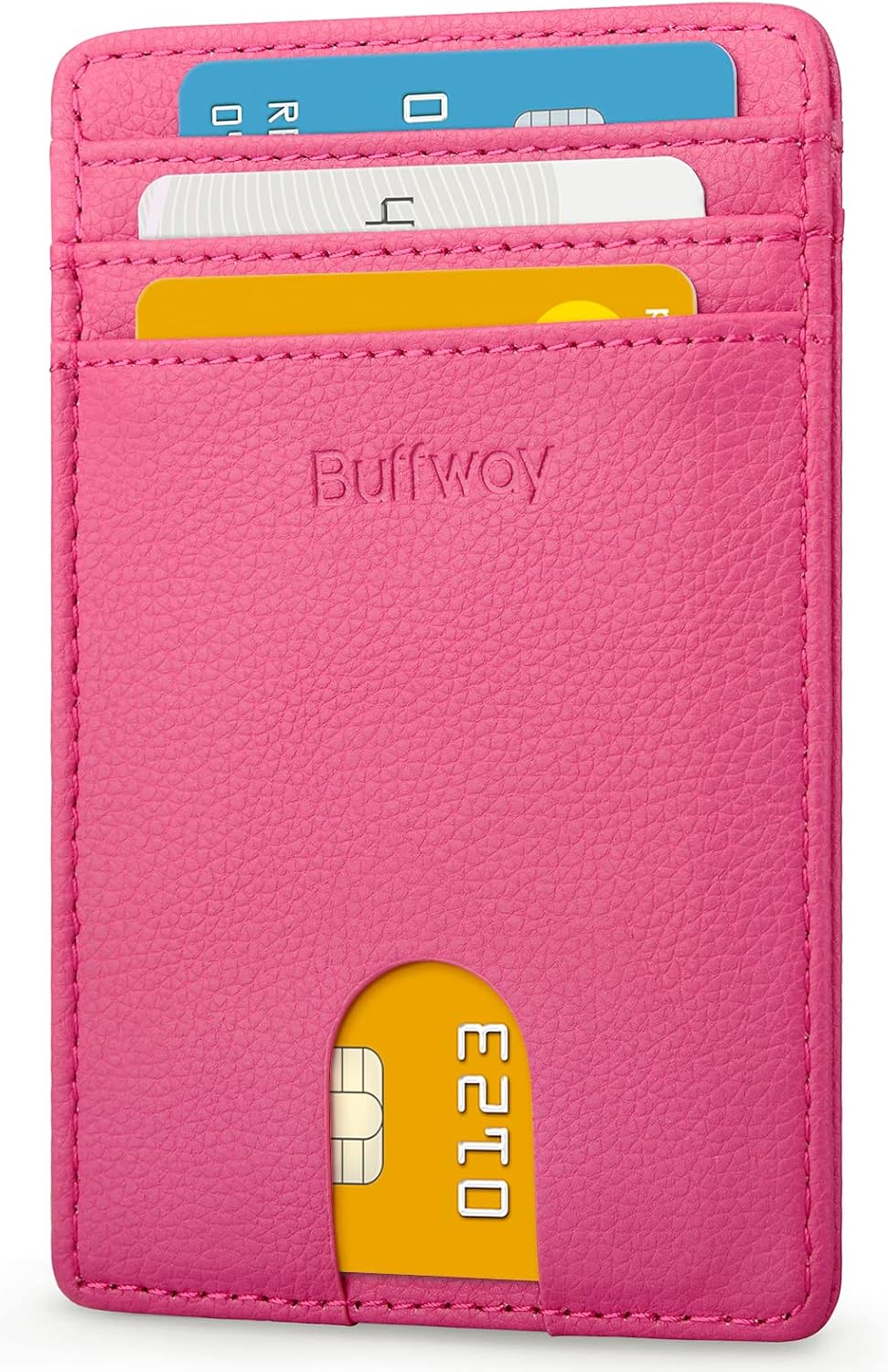 Buffway Cartera delgada para hombre, minimalista, delgado, bolsillo frontal, de cuero, tarjetero de crédito con bloqueo RFID para trabajo y viajes,