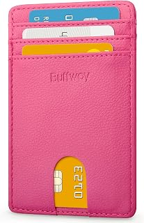 Buffway Mens Slim Wallet, Minimalist Thin Front Pocket Leather Credit Card Holder with RFID Blocking for Work Travel
