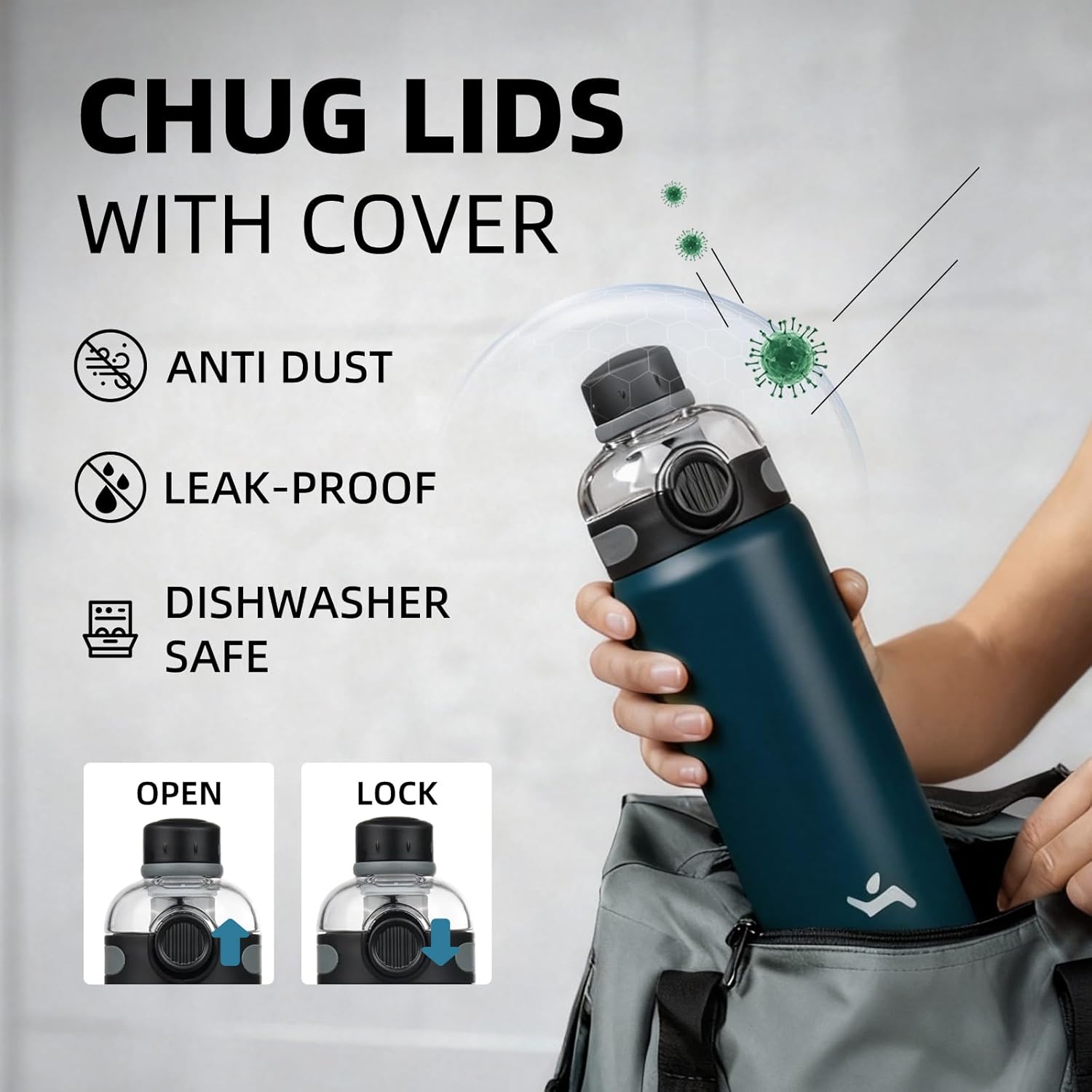 Konokyo 32oz Insulated Stainless Steel Water Bottle with Straw Lid and Handle, Leakproof BPA-Free Double Wall Vacuum Bottle for Gym, Sports and Travel, Navy blue