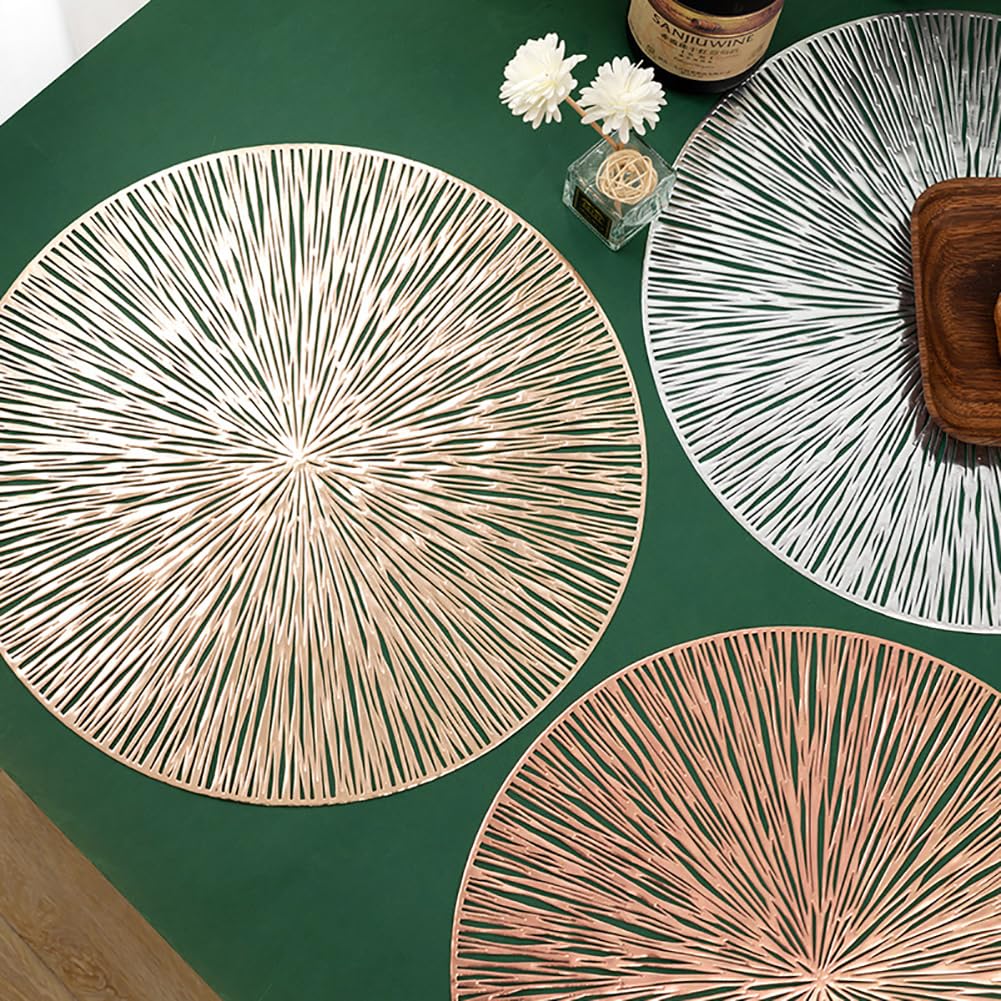 Creative Line Art Round Placemat - 38 Cm / 14,9 Pouces PVC Mat De Table Imperméable, Tapis À Manger Contemporain pour Cuisine, Restaurants,Or Rose,12pcs
