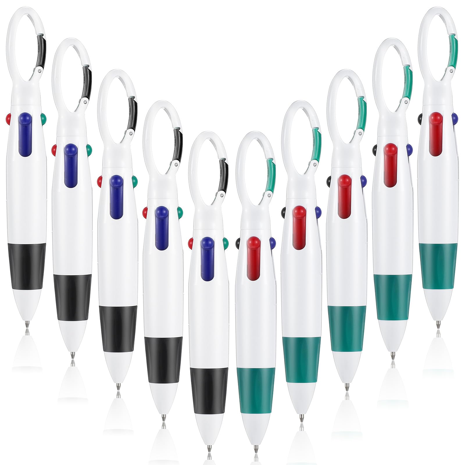 10PCS Retractable Shuttle Pens Keyring 4-in-1 1.0mm Multicolor Carabiner Ballpoint Pen Badge Reel Pen with Keychain Clip Essentials Gift Pens for Office School Supplies Students Adults Nurses(2 Color)